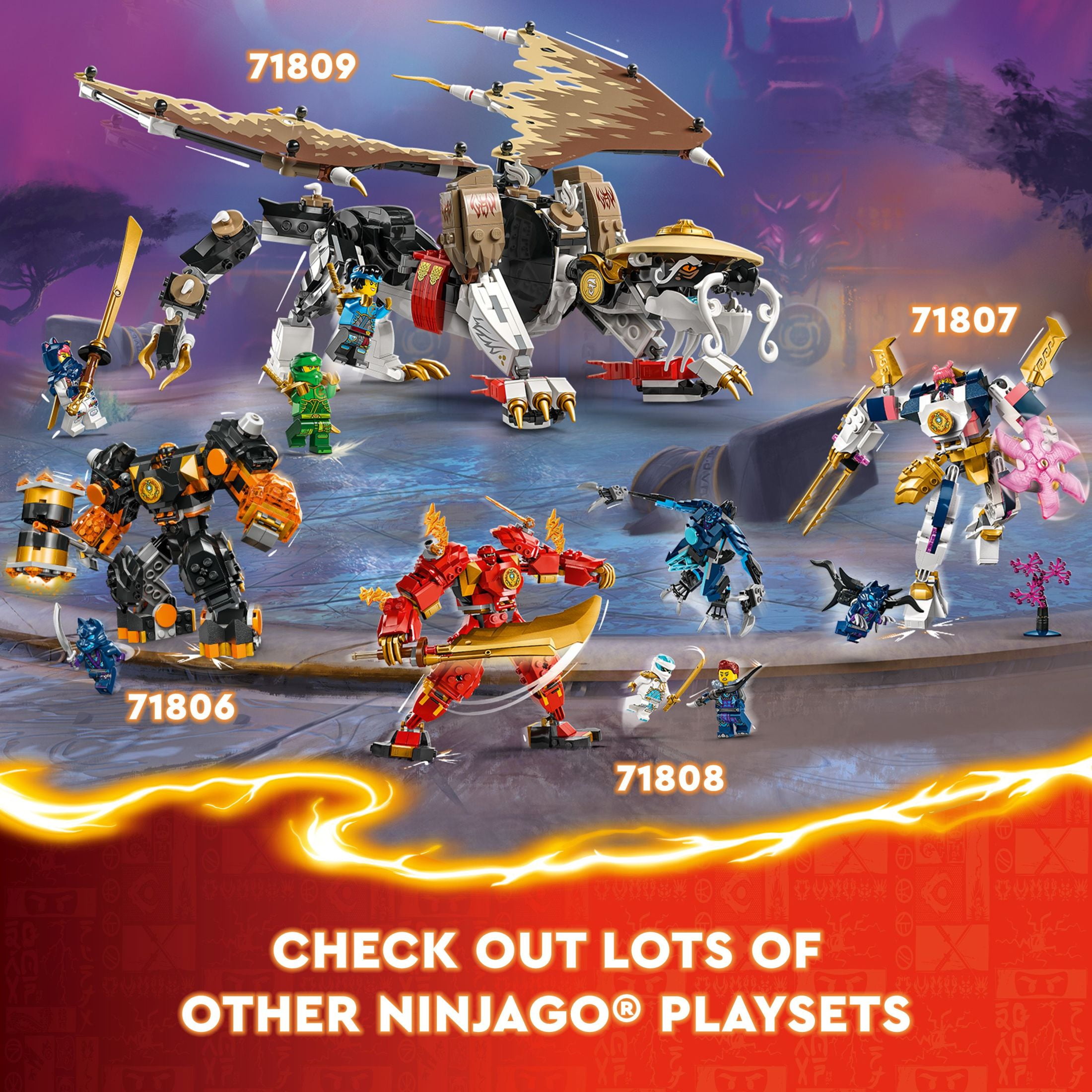 LEGO NINJAGO Egalt the Master Dragon Action Figure, Hero Toy Battle Set with 5 Ninja Minifigures for Group or Independent Play, Dragon Toy Gift Idea for Boys and Girls Ages 8 and Up, 71809 - Image 3