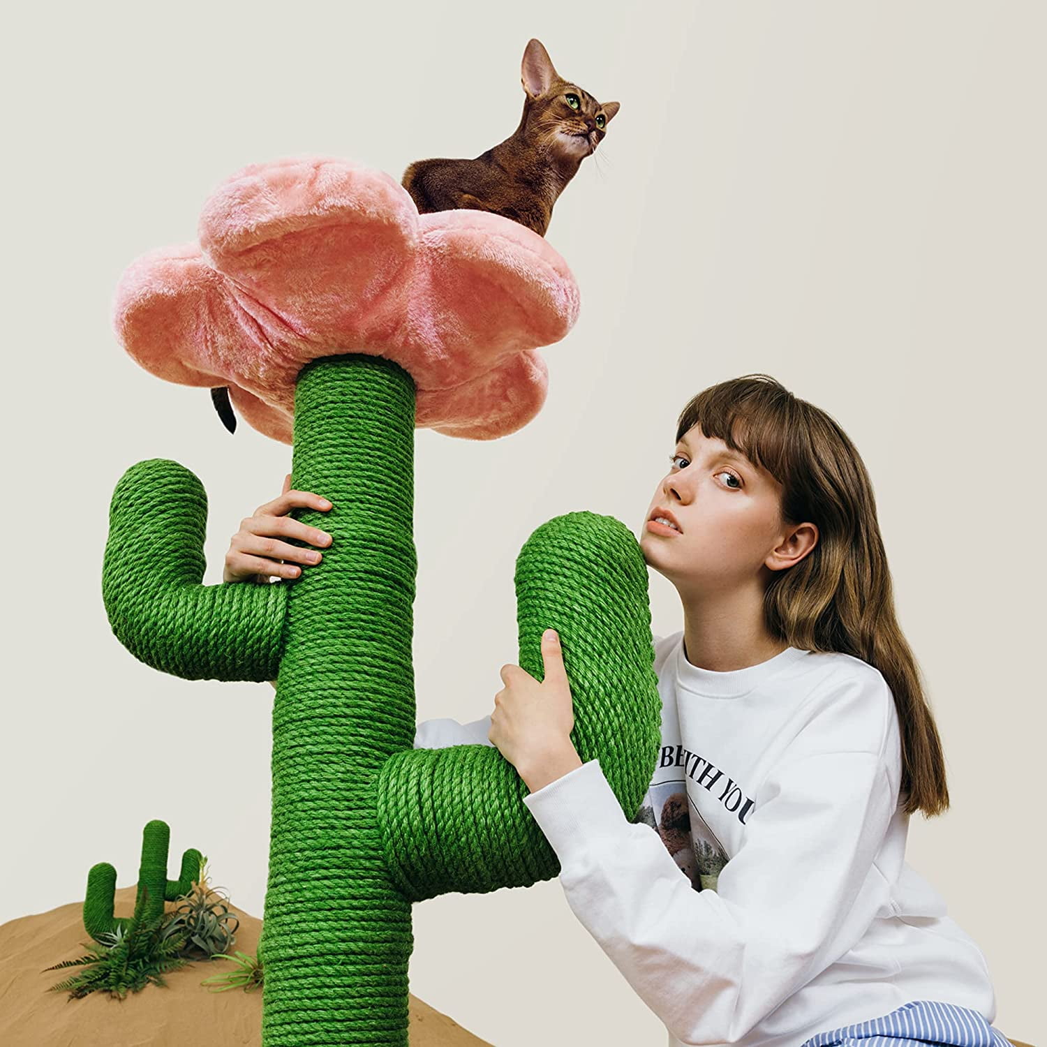 VETRESKA Cat Scratching Posts Cat Tower Tree Cat Scratcher with Hammock Sisal Rope 41.3'' Cactus - Image 5