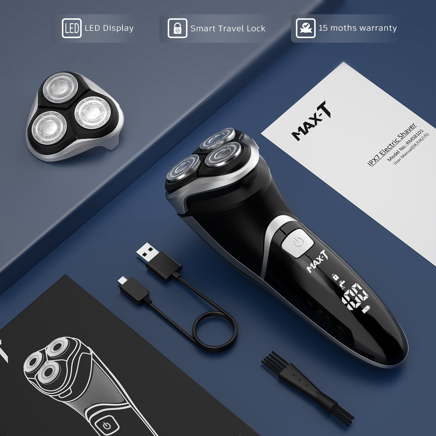 MAXT Men Electric Razor for Men with Pop-Up Trimmer, USB-C Rechargeable Men Electric Shave for Men, Wet & Dry, IPX7 Waterproof, Gift for Men - Image 6