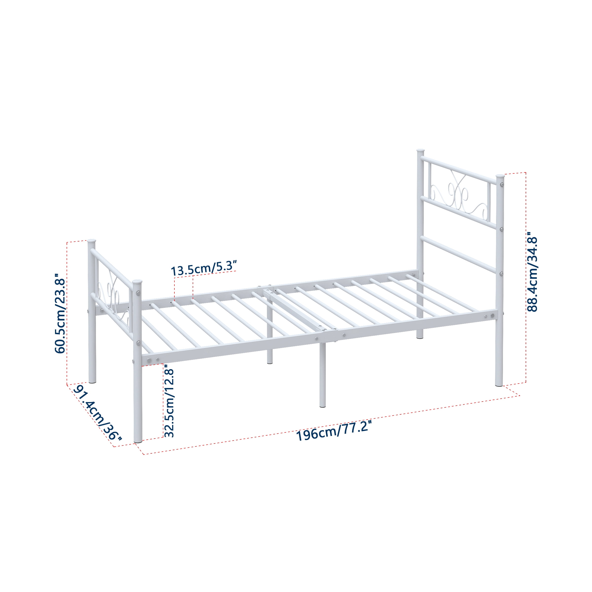 Yoneston Easy Set-up Kids Metal Bed Frame Platform Mattress Foundation with Headboard for Girls, Twin, White - Image 8