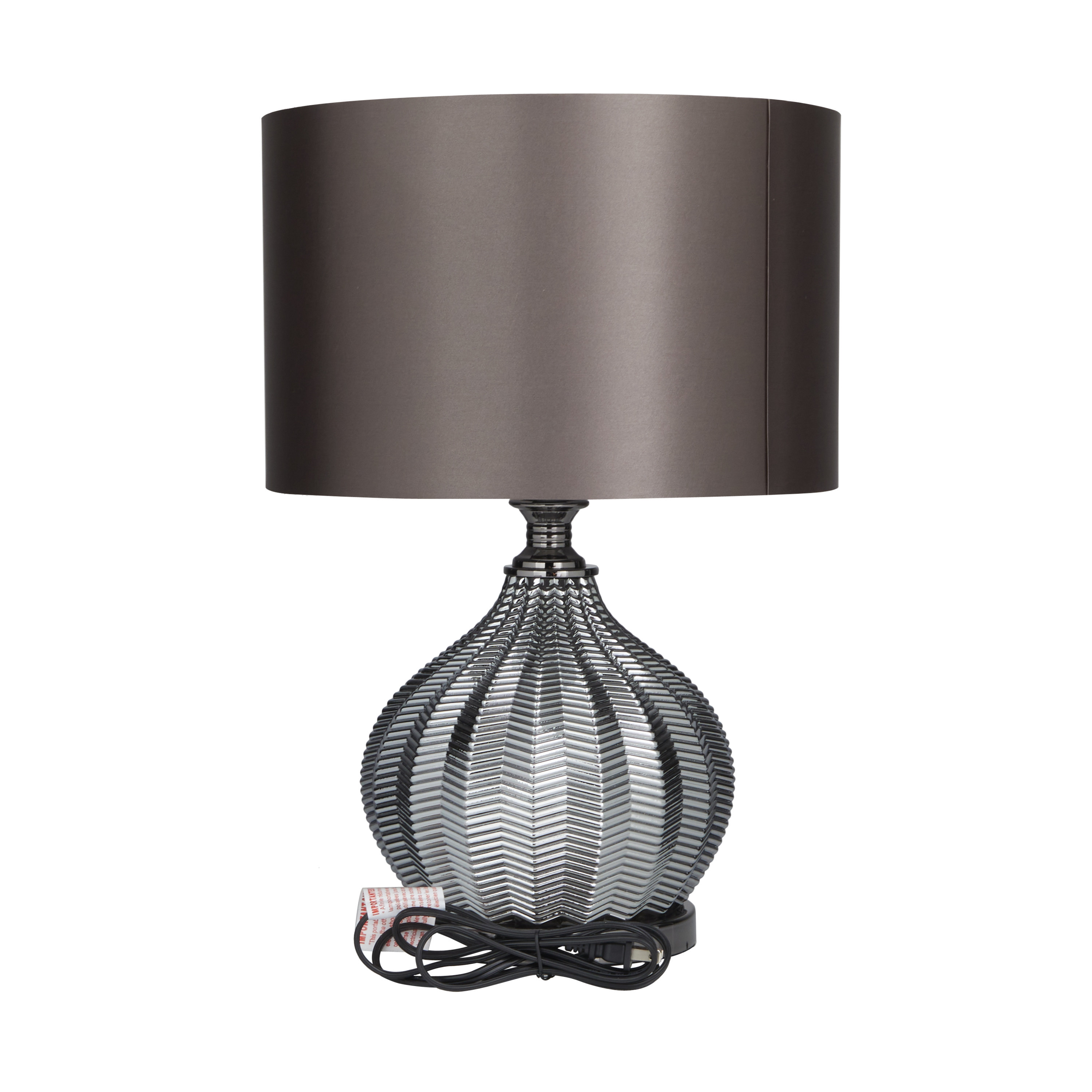 DecMode 20" Silver Table Lamp with Gray Fabric Shade - Image 2