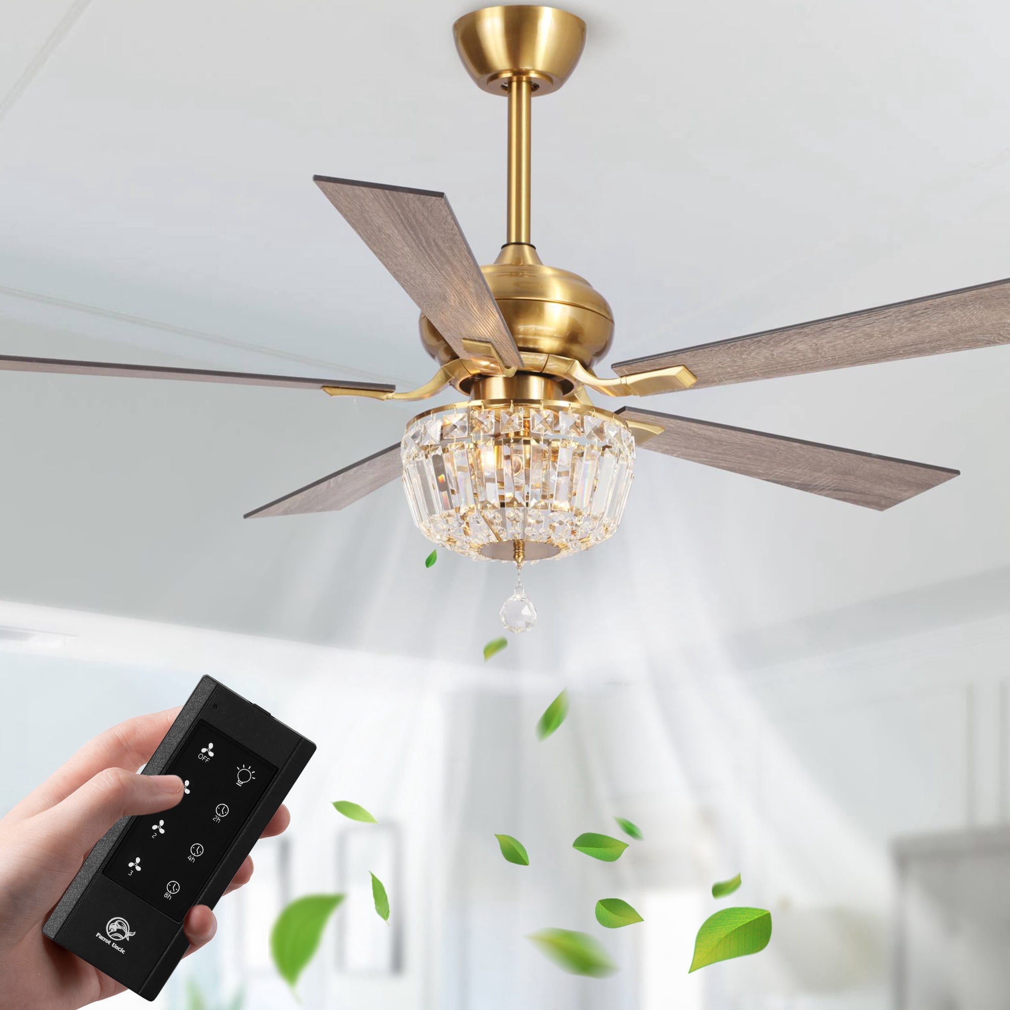 Parrot Uncle 52-Inch Modern Crystal Chandelier Ceiling Fan with Remote Control - Image 5