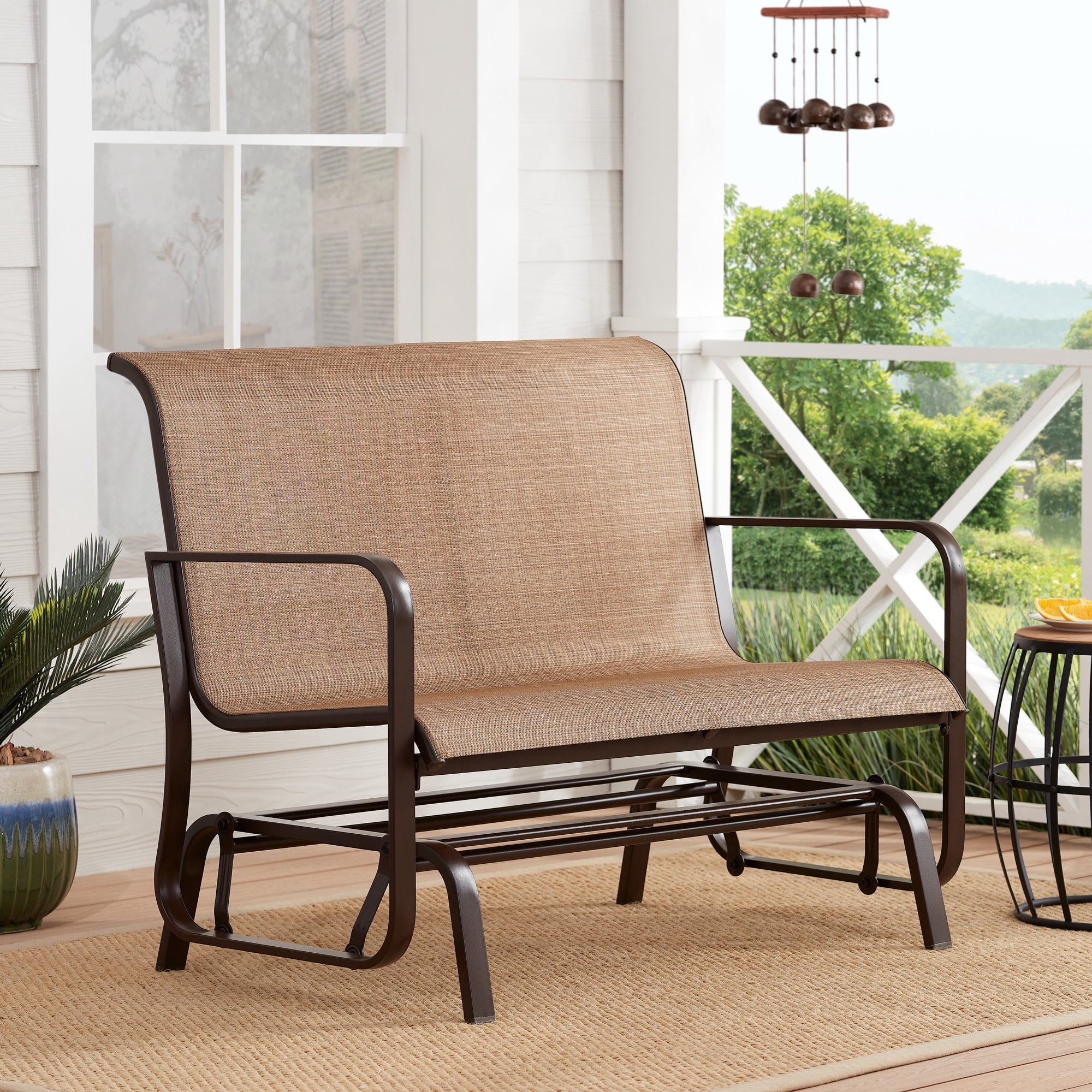 Mainstays Sand Dune Steel Outdoor Glider Bench, Tan - Image 6