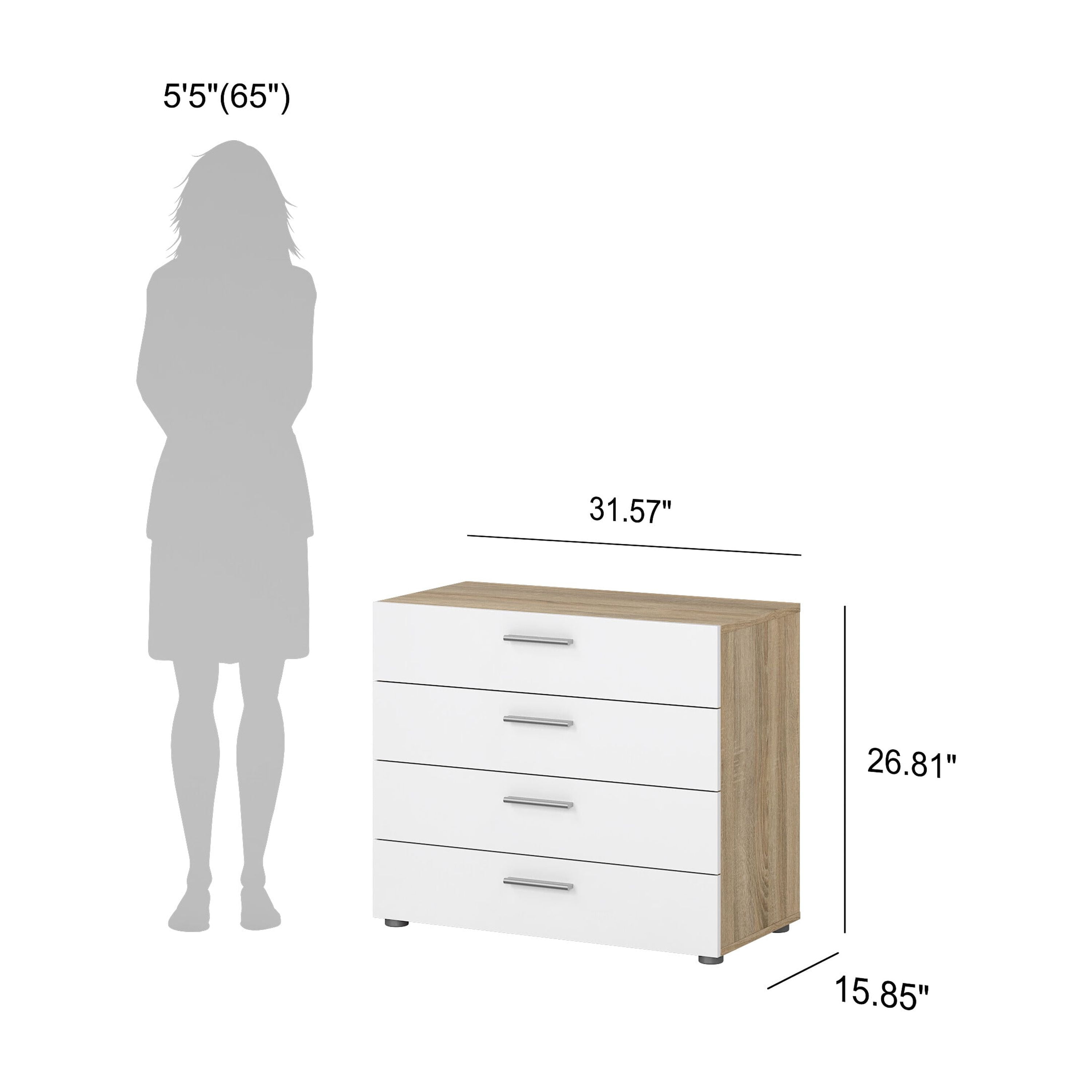 Tvilum Loft 4 Drawer Chest Dresser for Adults, Oak Structure/White High Gloss - Image 3