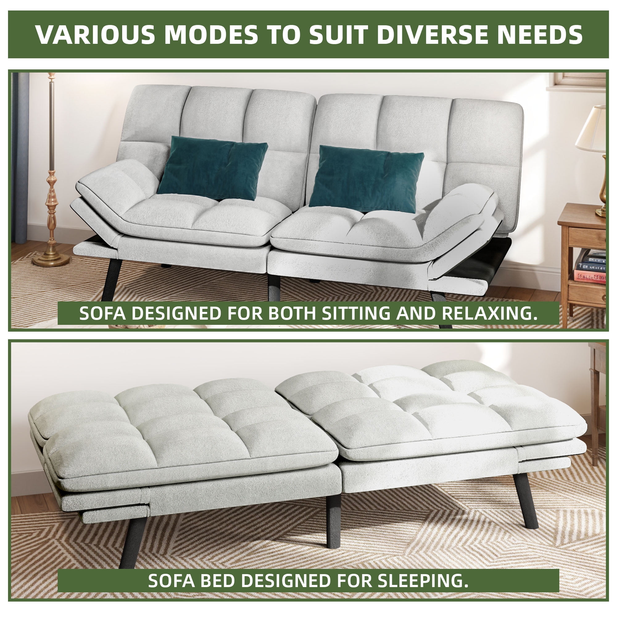 Uforic 70" Deep Futon Convertible Sofa Bed with Adjustable Backrest and Armrest, Cat-Scratch-Proof Fabric Sleeper Couch, Beige - Image 4