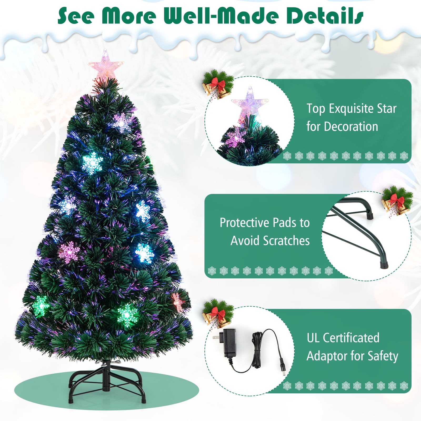 Costway 4FT Pre-Lit Fiber Optic Christmas Tree Multicolor Lights - Image 7