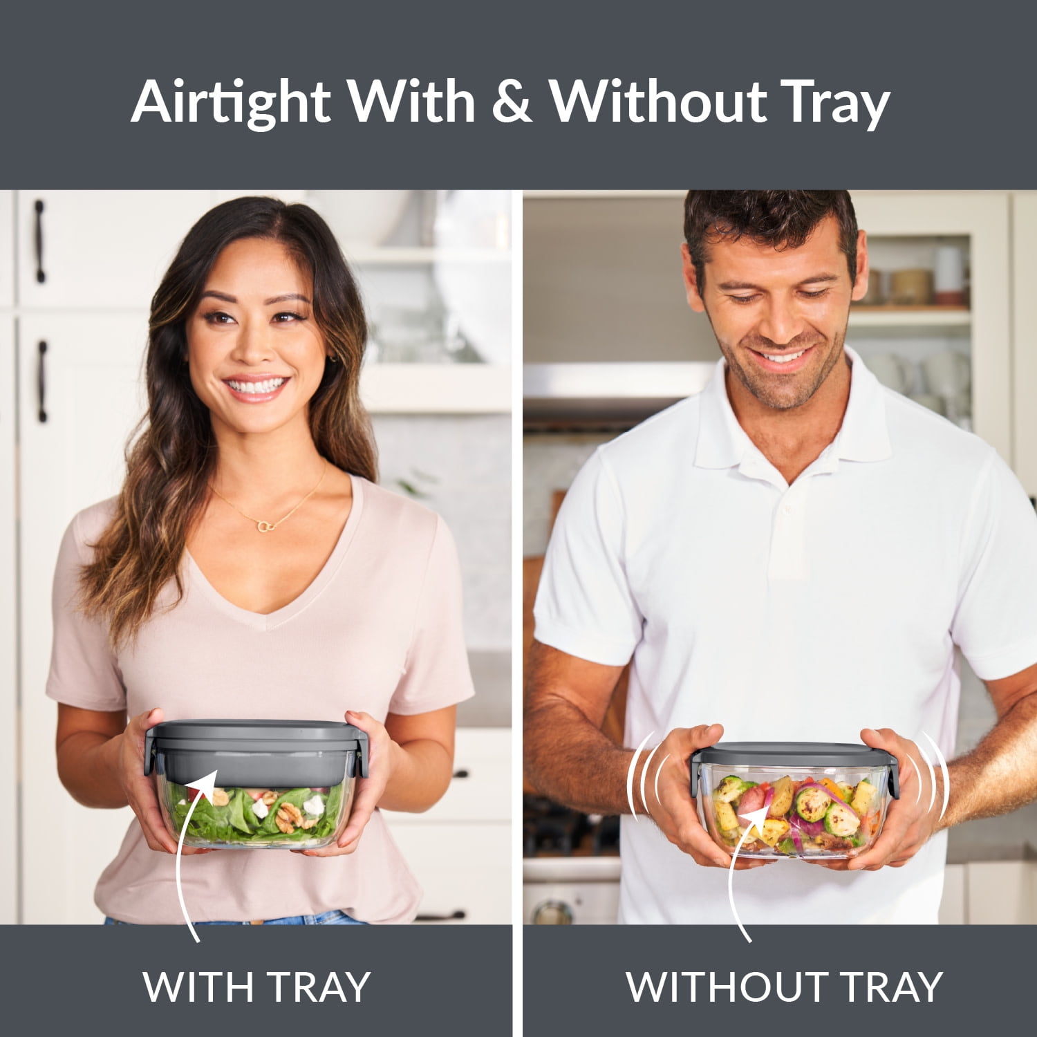 (4 pack) Bentgo Glass All-in-One Salad Container - Large 61-oz Salad Bowl, 4-Compartment Bento-Style Tray for Toppings, 3-oz Sauce Container for Dressings, and Built-In Reusable Fork (Dark Gray) - Image 3