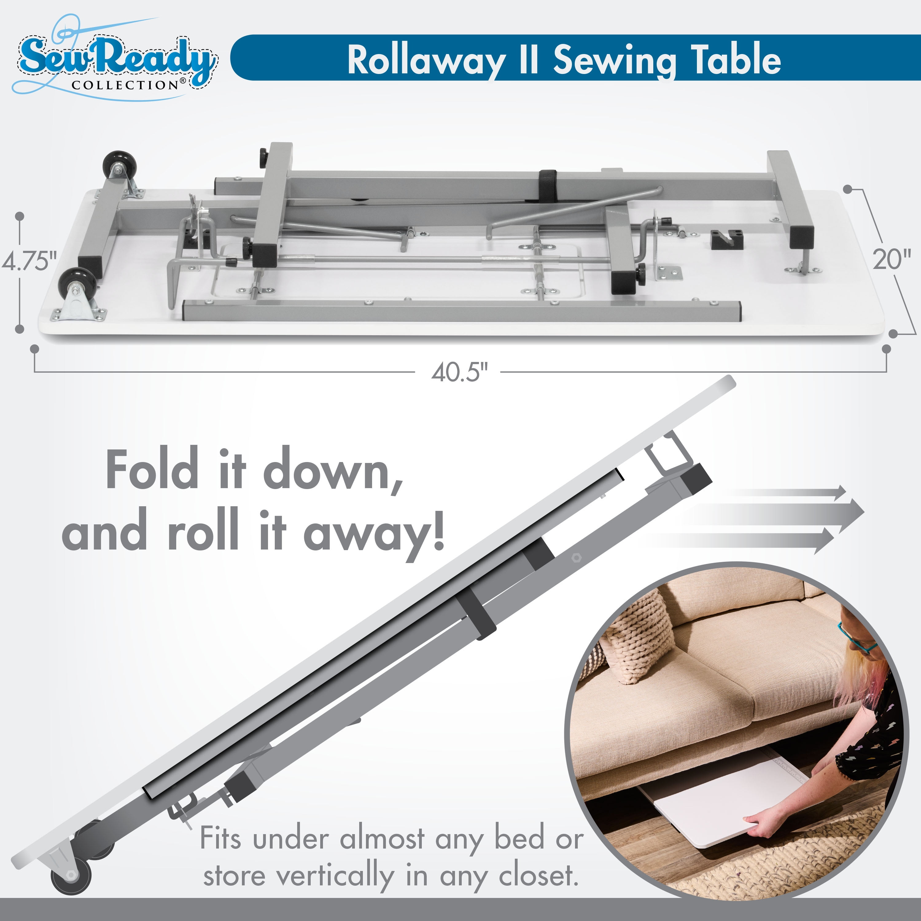 Sew Ready Rollaway II Folding Rolling Portable Sewing Table Silver / White - Image 8