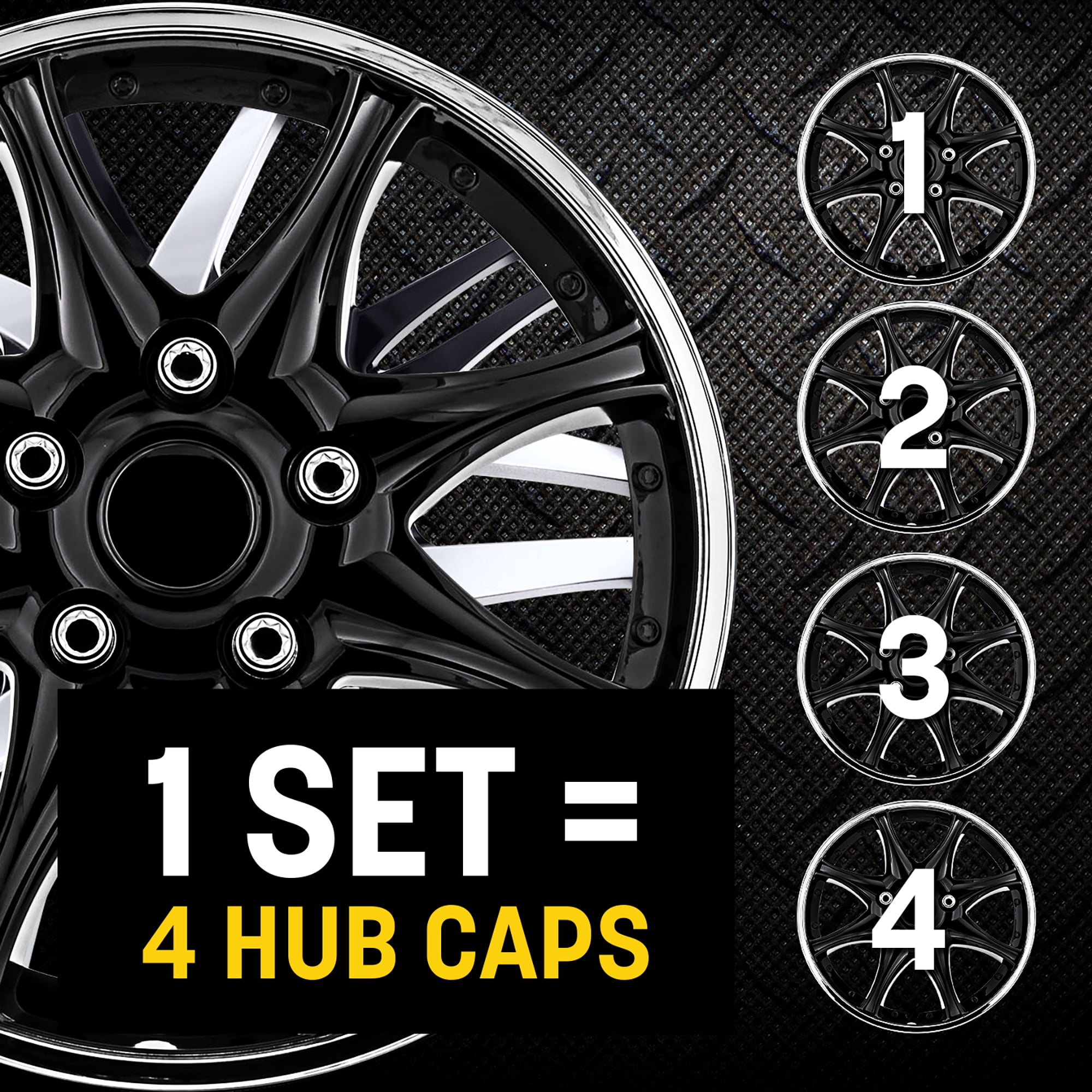 Pilot WH522-16C-B Universal Fit Black and Chrome 16 Inch Wheel Covers - Set of 4 - Image 6