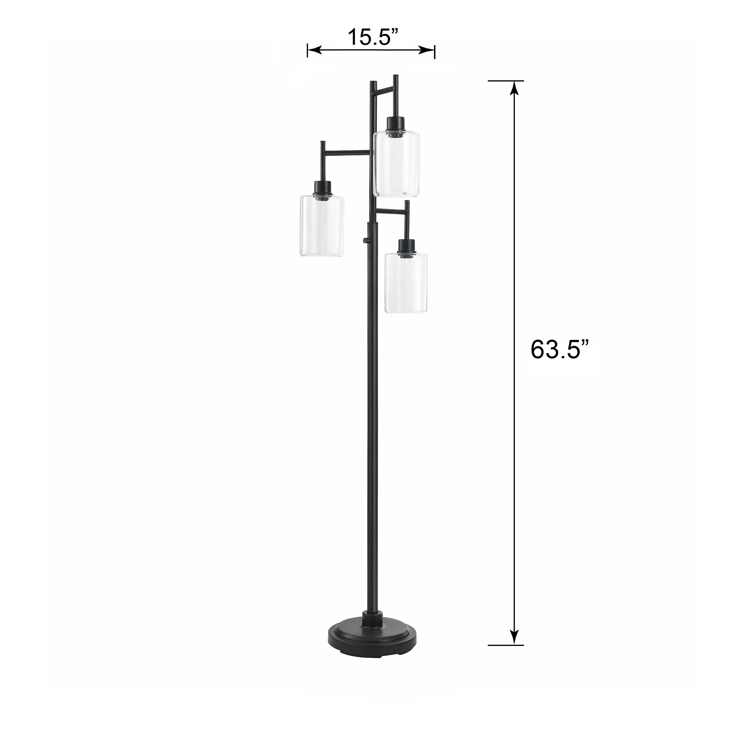 Better Homes & Gardens 63.5 in 3 Light Contemporary Black Floor Lamp Clear Glass - Image 3