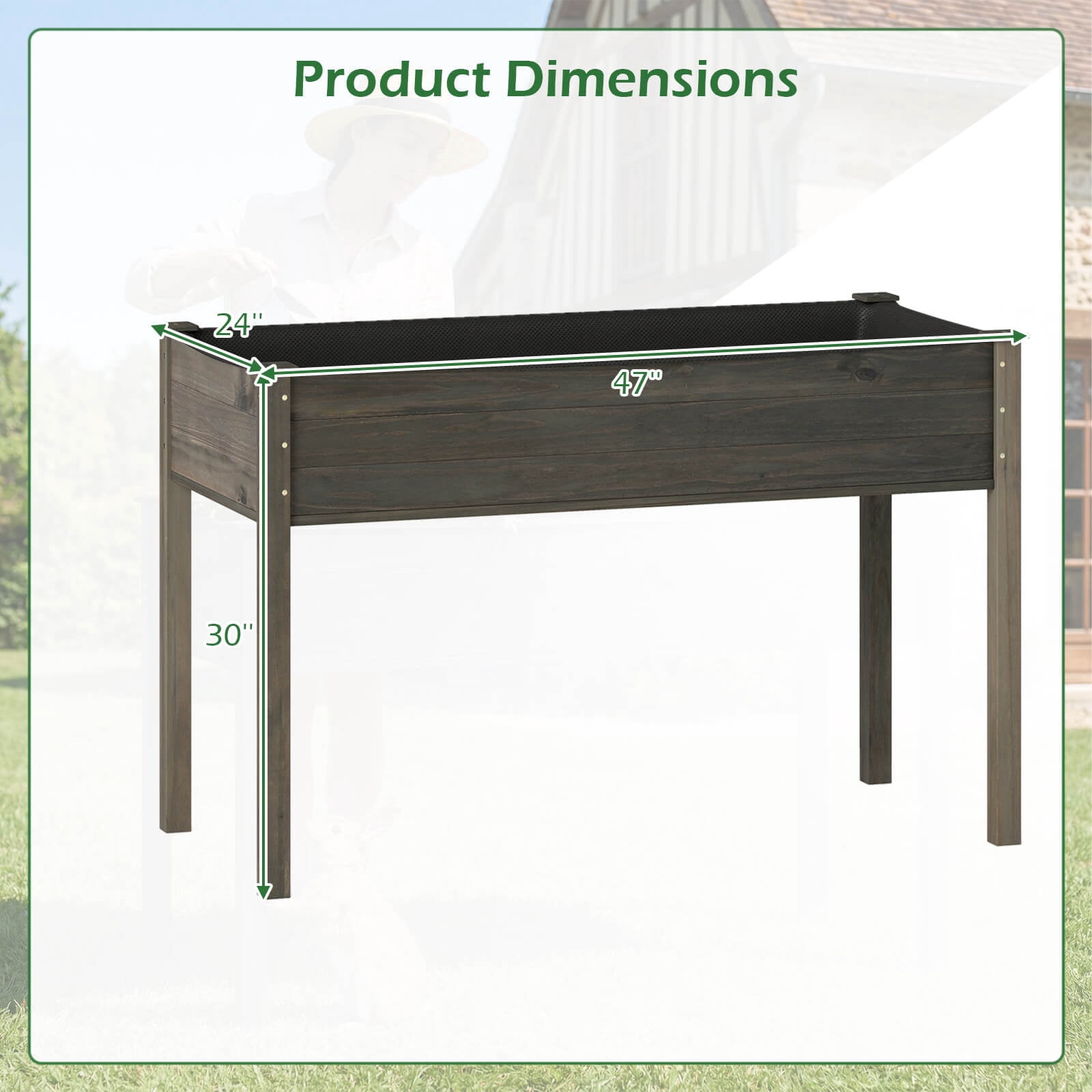 Costway Wooden Raised Vegetable Garden Bed Elevated Grow Vegetable Planter Gray - Image 10