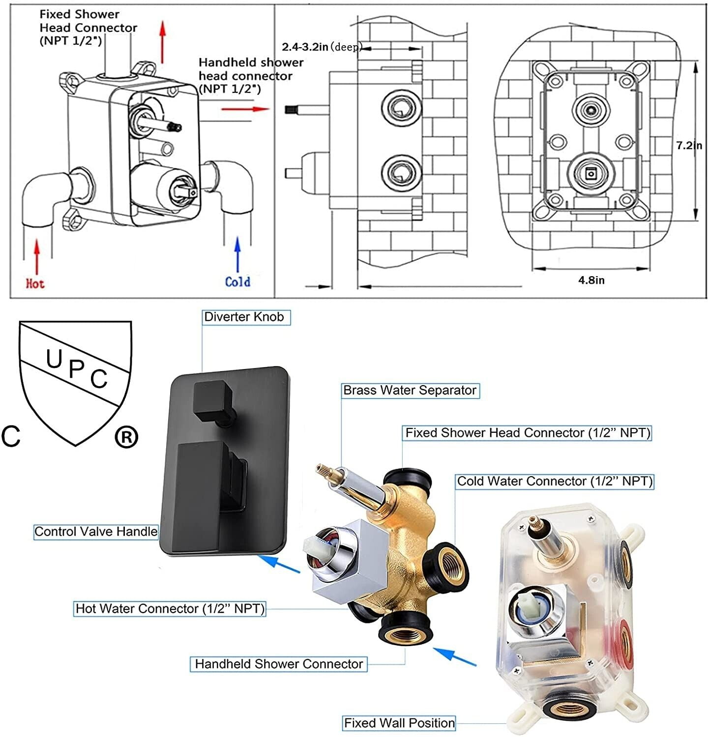 Zovajonia Matte Black Shower System 8 Inches Shower Faucet Set, Rain Shower Head with Handheld Spray Bathroom Ceiling Mount Shower Fixtures - Image 8