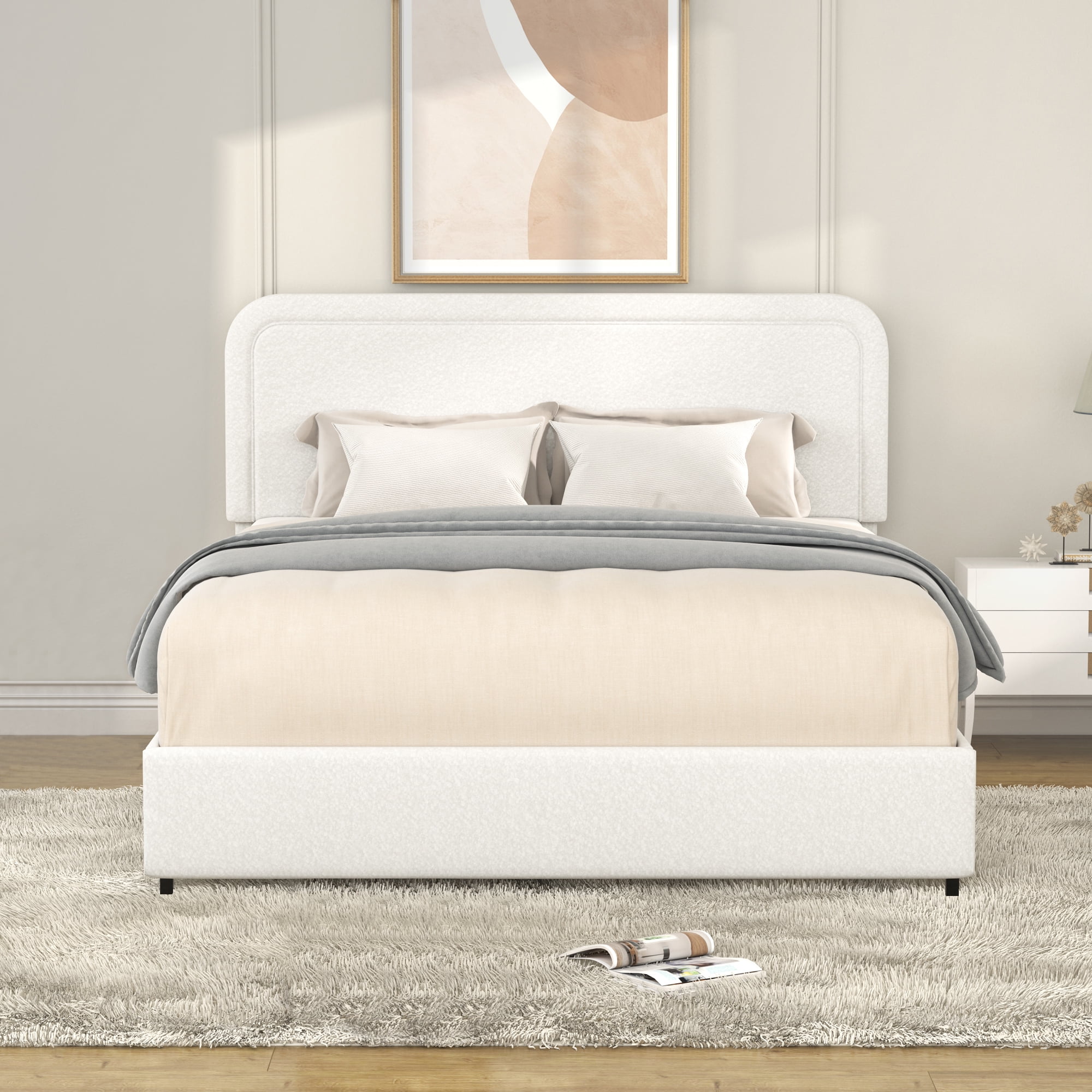 Miniyam Queen Size Upholstered Bed with 4 Drawers & Stitched Tufted Headboard for Adult, White - Image 4