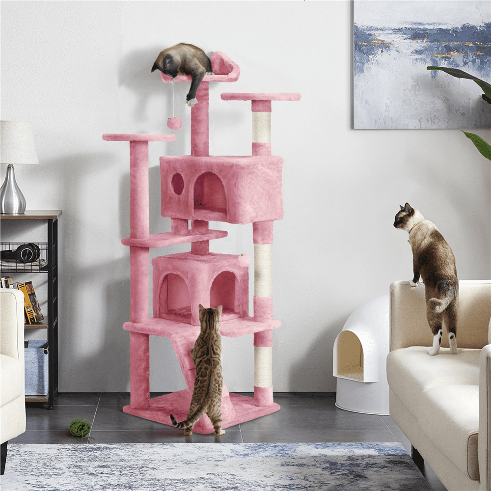Renwick 62.5'' H Multilevel Cat Tree w/ 2 Condos & 2 Fur Balls & 3 Scratching Posts, Pink - Image 4