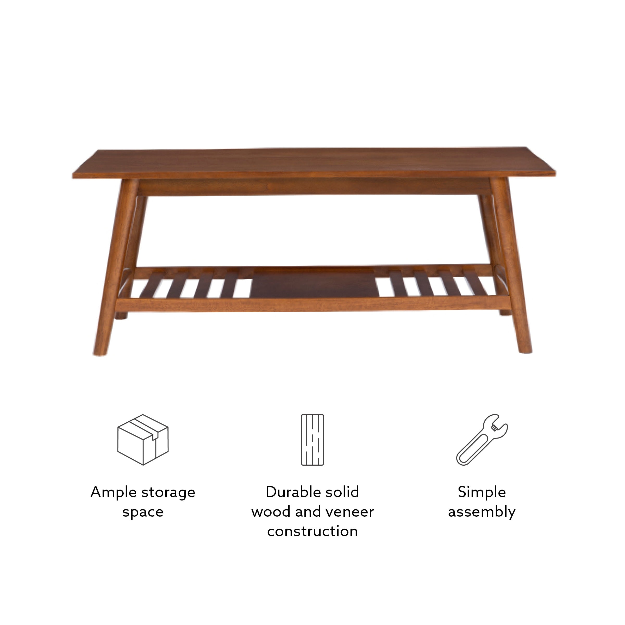 Linon Ashville Mid-Century Coffee Table with Shelf, Walnut - Image 11