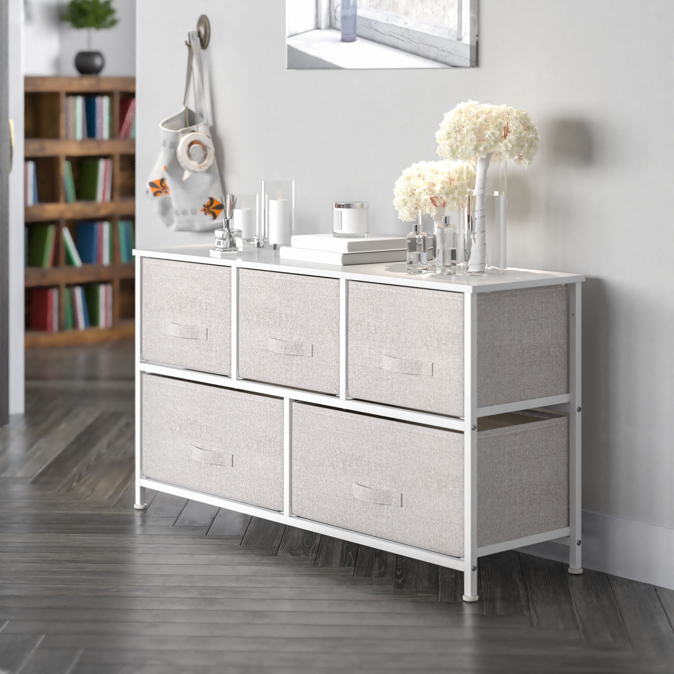 Flash Furniture Harris 5-Drawer Storage Chest of Drawers with Easy Pull Fabric Drawers, Light Gray - Image 9