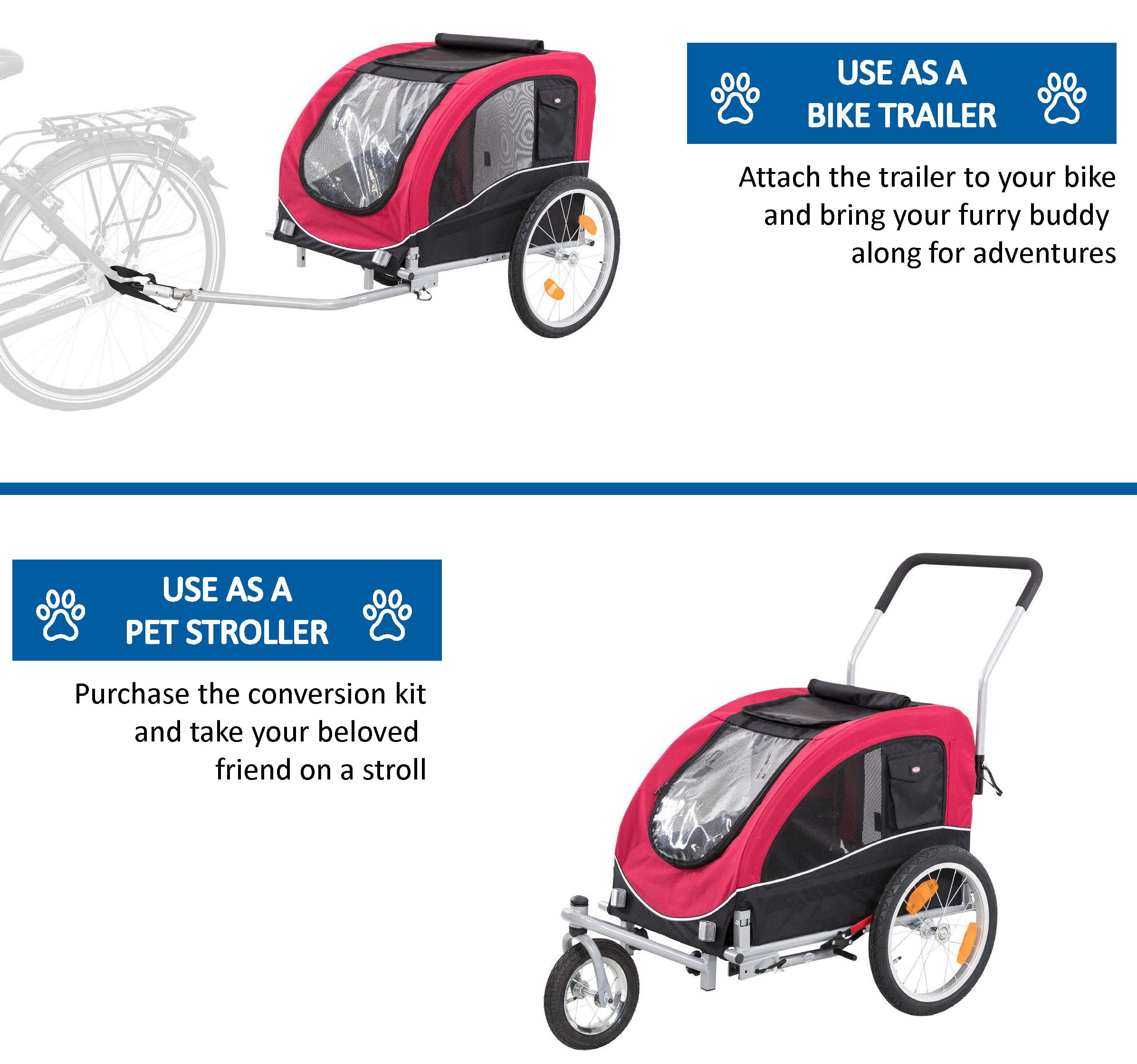 TRIXIE Foldable 2-in-1 Bicycle Trailer for Medium Dogs with Windows, Black & Red - Image 7