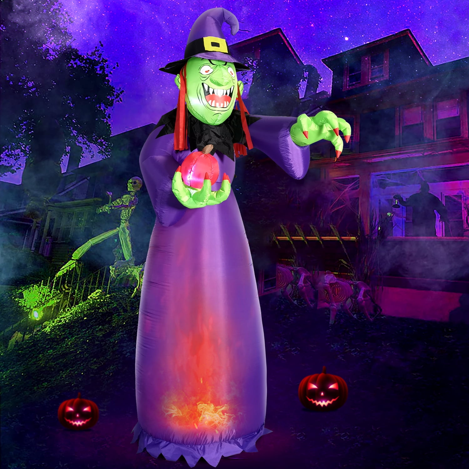 【FLAME LIGHT】Halloween Inflatable Decorations, 10Ft Blow up Witch Outdoor Decor with LEDs, Lawn Yard Garden Party Festival - Image 6