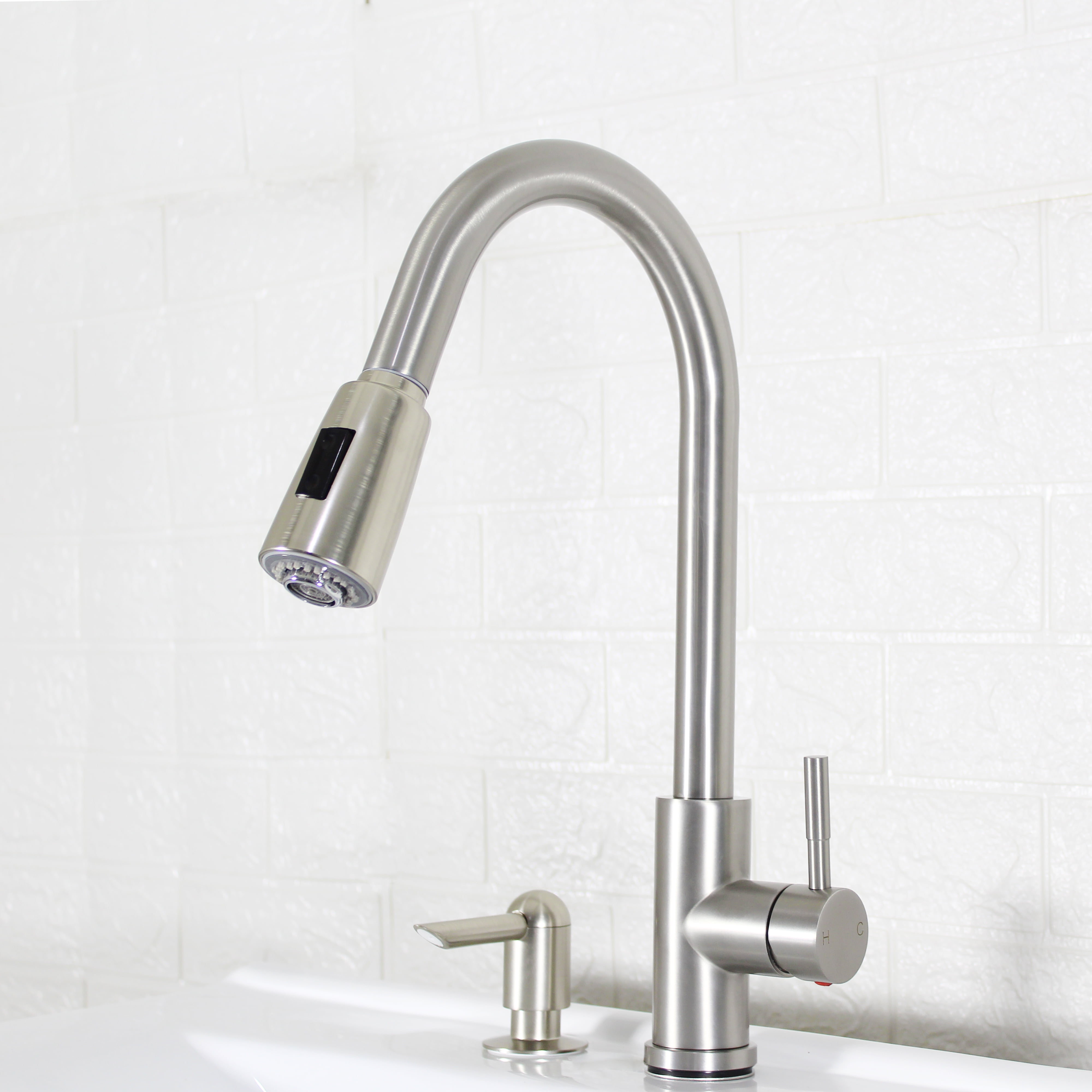 Better Homes & Gardens Elmont High Spout Single Handle Pull Down Kitchen Faucet with Soap Dispenser, Satin Nickel - Image 15