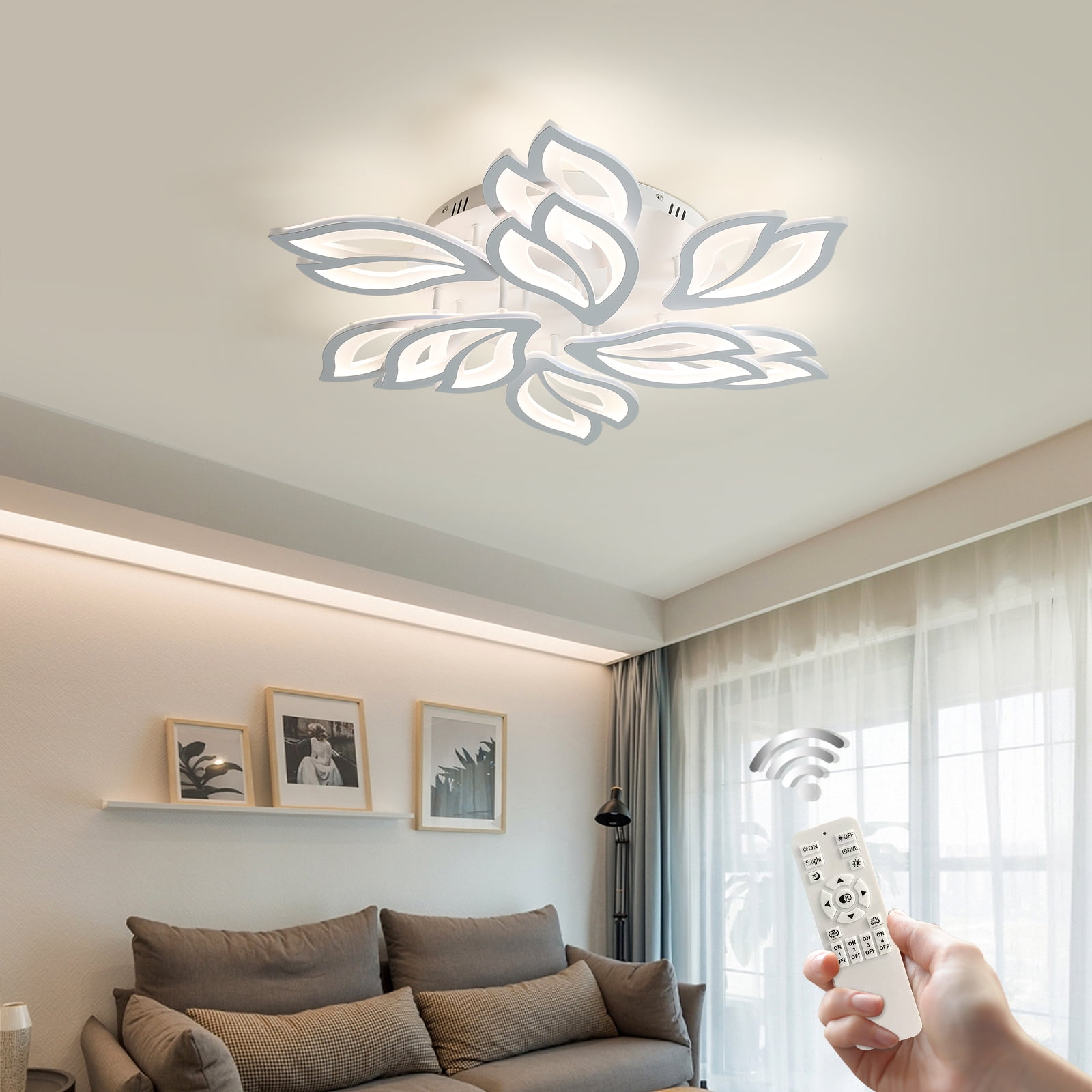 Garwarm Modern Ceiling Light, 29.5in Dimmable LED Flush Mount Ceiling Lamp, 75W Acrylic Sahde Ceiling Chandelier Lighting Fixture with Remote Control for Living Dining Room Bedroom - Image 6