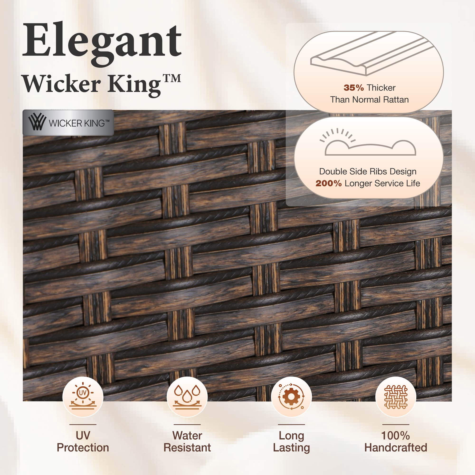 MF Studio 5-Piece Outdoor Patio Wicker Dining Set with Cushioned Chairs & 37" Square Wood-Grain Table, Brown - Image 12