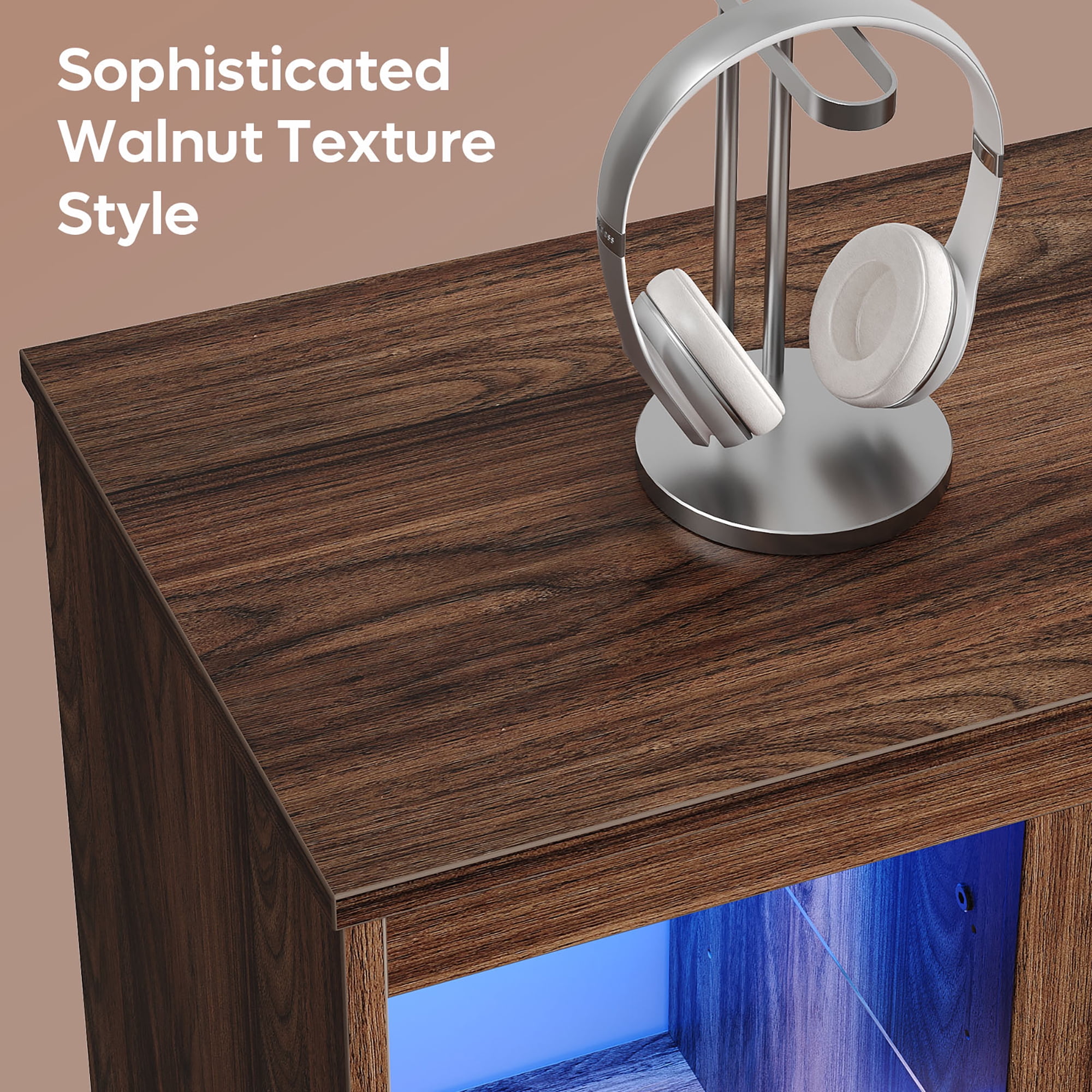 Bestier Modern Electric Fireplace TV Stand for TVs up to 55", with LED and Glass Shelves, Walnut - Image 7