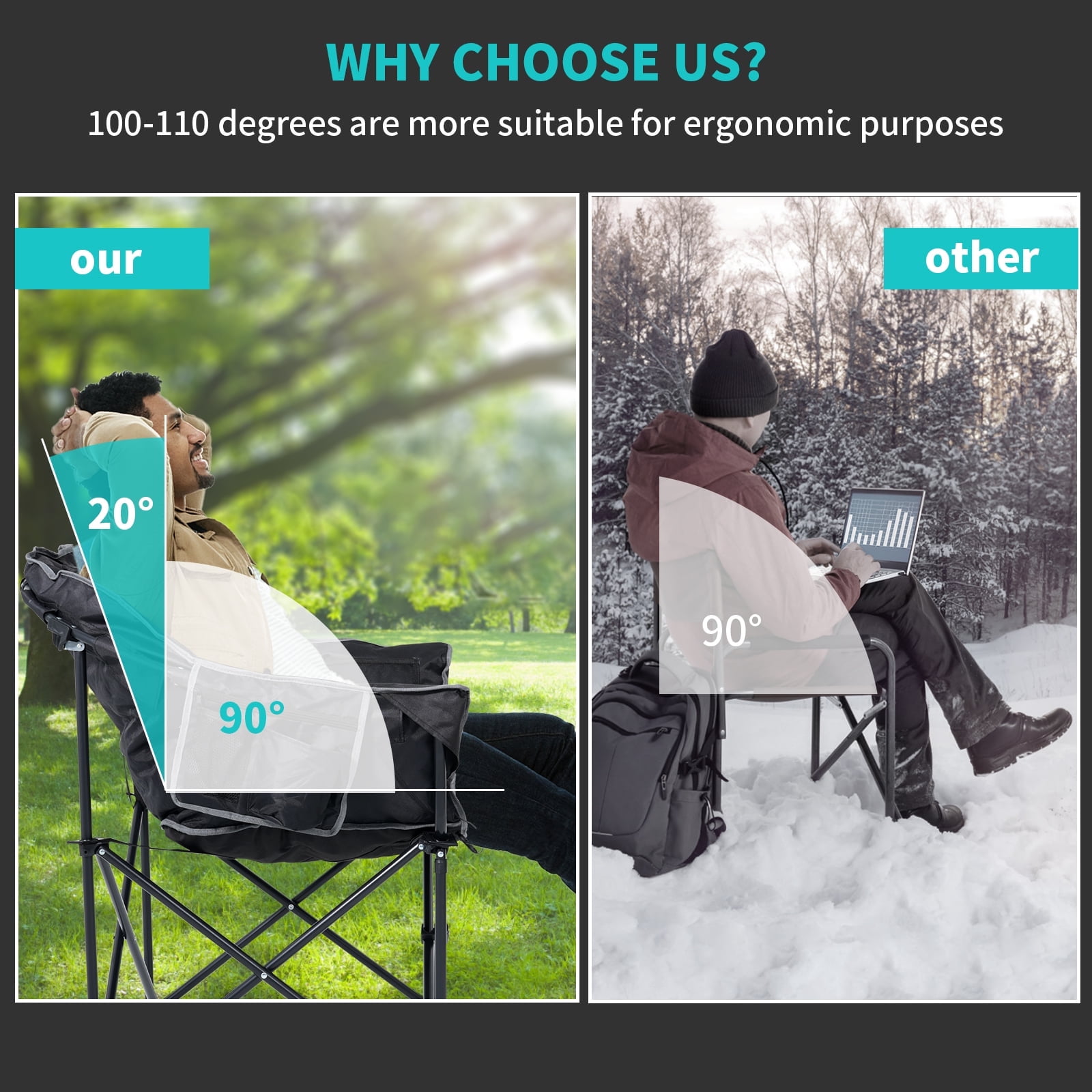 Slsy Oversized Heated Camping Chair w/Pillow, Padded Camp Chair with 3 Heat Levels, Portable Folding Heated Chair Round Moon Saucer Folding Lawn Chair Outdoor Chair for Camping, Lounge Patio - Image 4