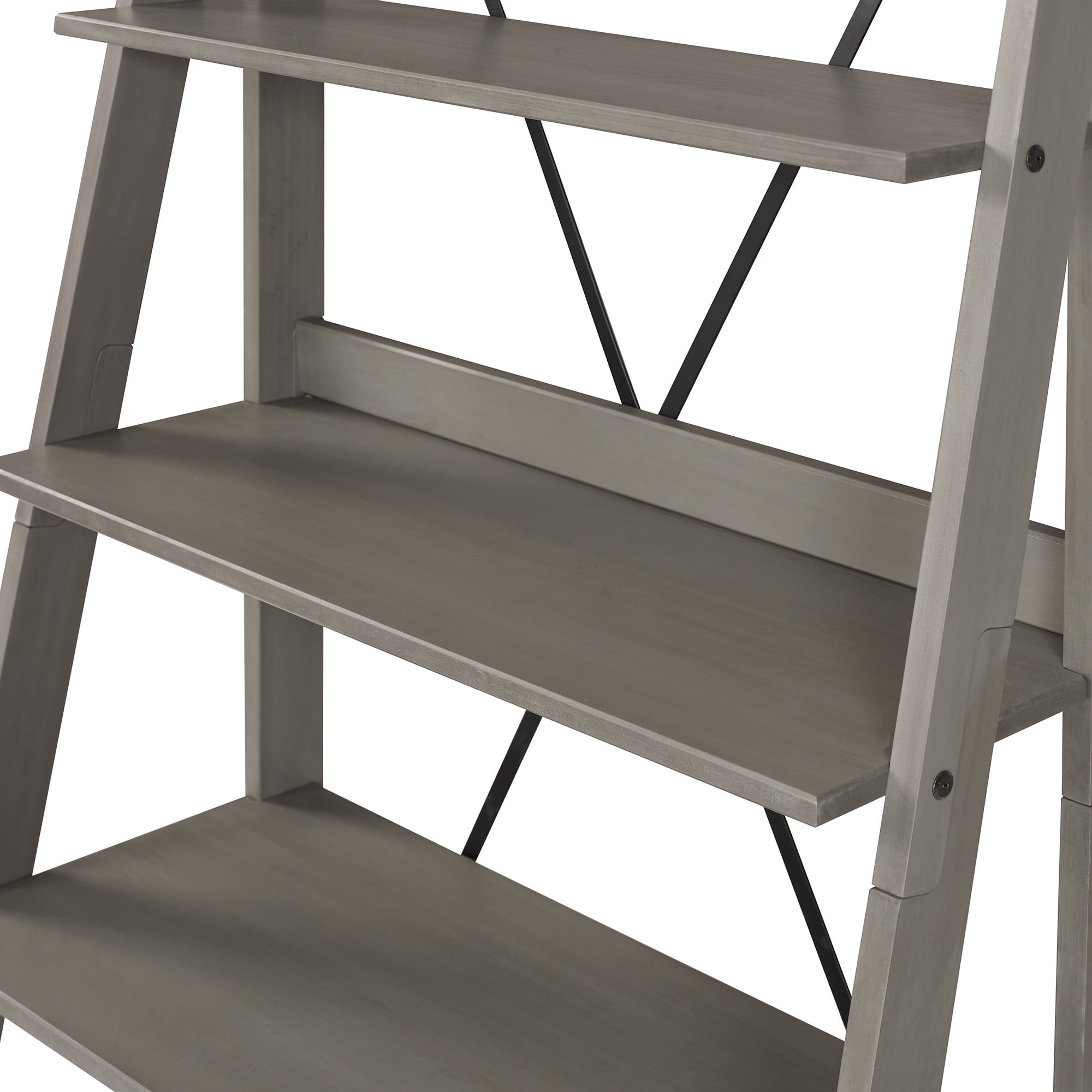 Frankie 68" Solid Wood Ladder Bookcase with 4-Fixed Shelves in Gray - Image 6