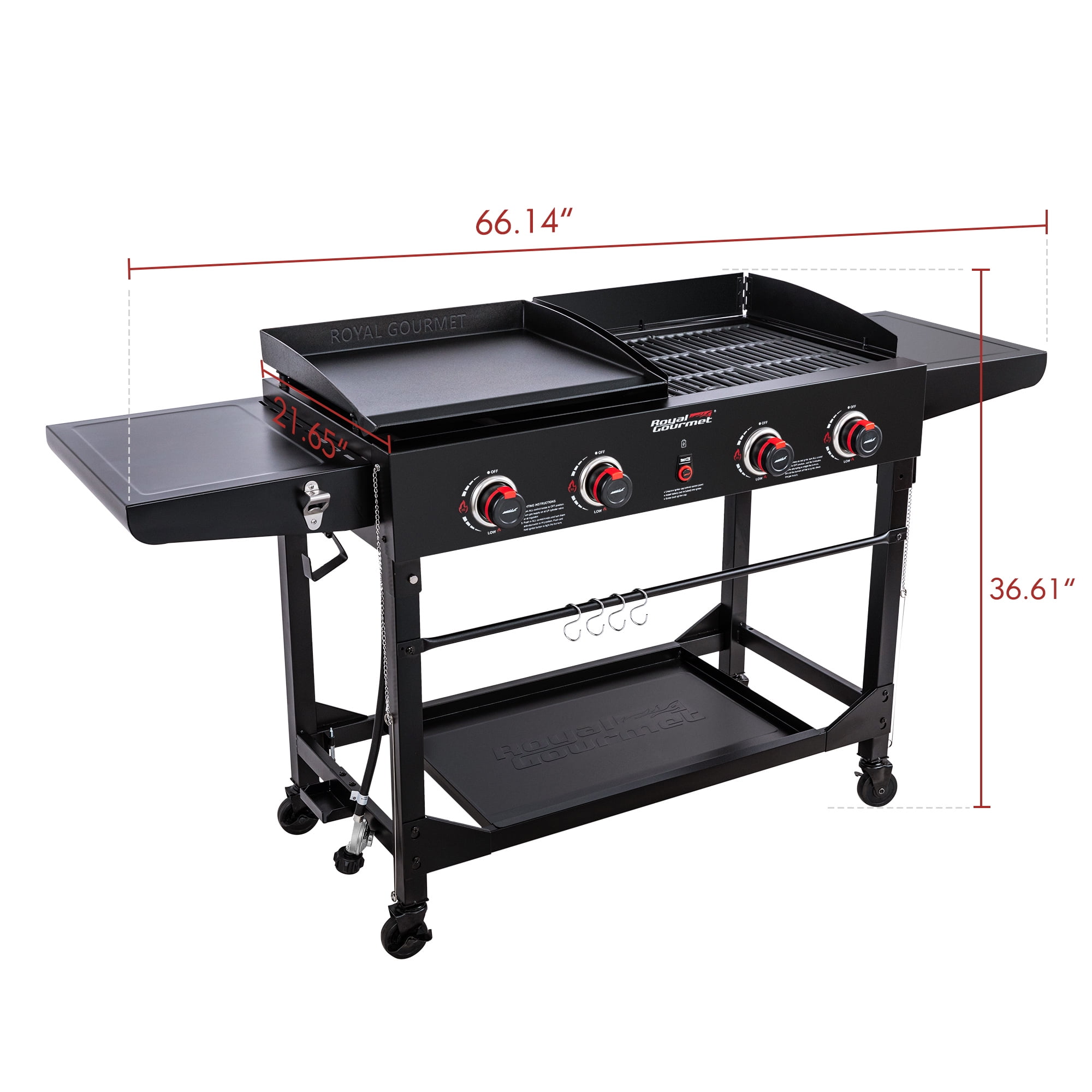 Royal Gourmet 4-Burner GD402 Portable Flat Top Gas Grill and Griddle Combo with Folding Legs, 48,000 BTU, Black - Image 6