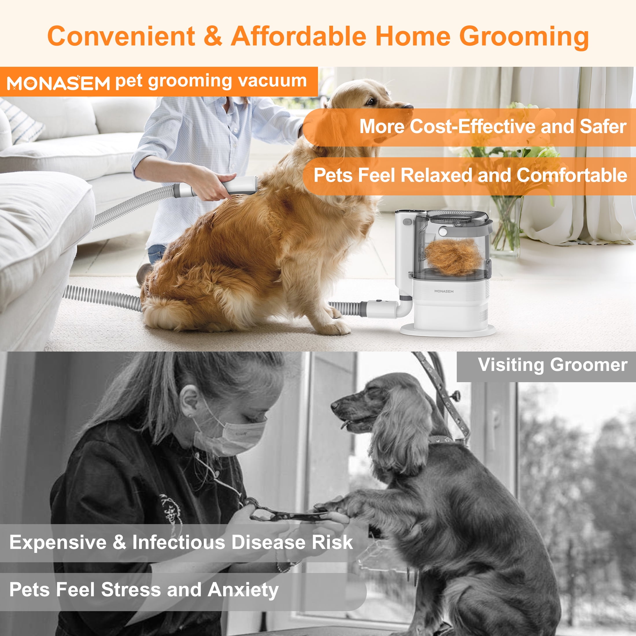 Monasem Dog Grooming Vacuum for Shedding, 13,200Pa Pet Grooming Vacuum Kit with Dogs Cats Clippers, 6 in 1 Low Noise Home Cleaning Tool - Image 11