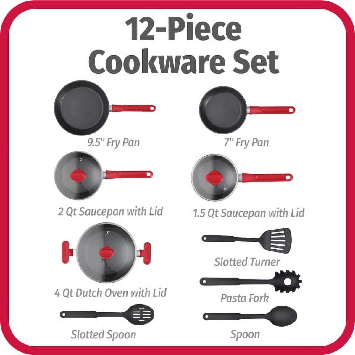 GoodCook ProEase Nonstick 12 Piece Cookware Set with Utensils, Black - Image 5