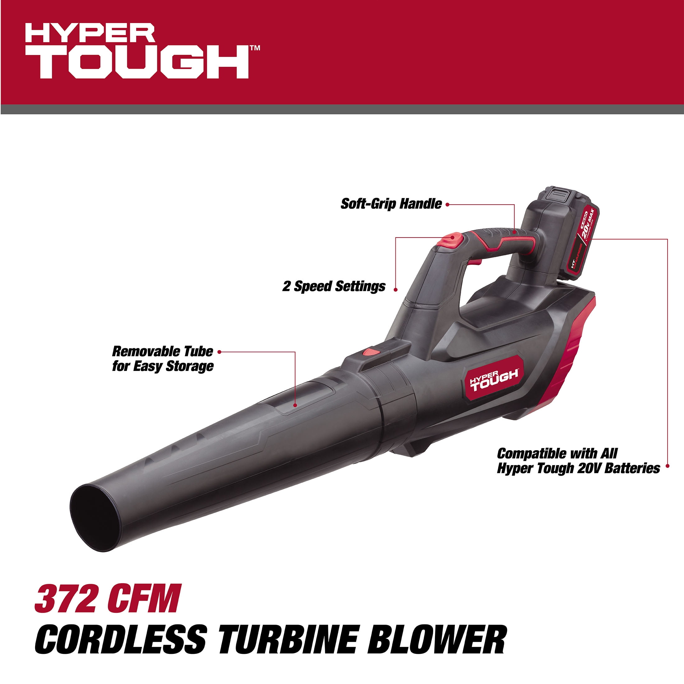 Hyper Tough 20V Max 90 mph 372 Cfm 4.0Ah Battery Powered Cordless Handheld Blower, HT22-401-03-04 - Image 4