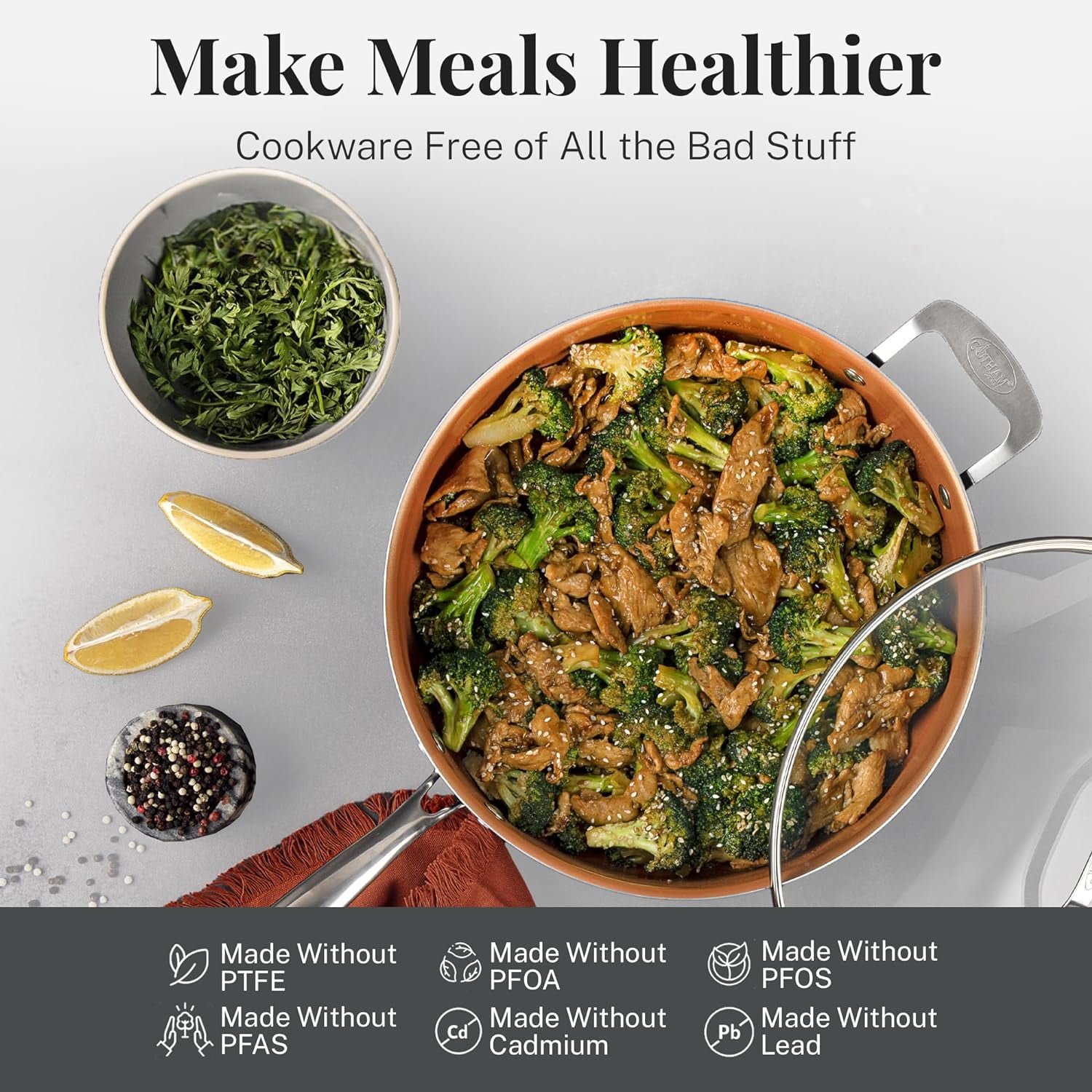 Gotham Steel Pro 8 Pc Nonstick Pots and Pans set Non Stick, Hard Anodized Ceramic Cookware Set Nonstick with Frying Skillet, Saucepan, Oven & Dishwasher Safe, Copper - Image 2