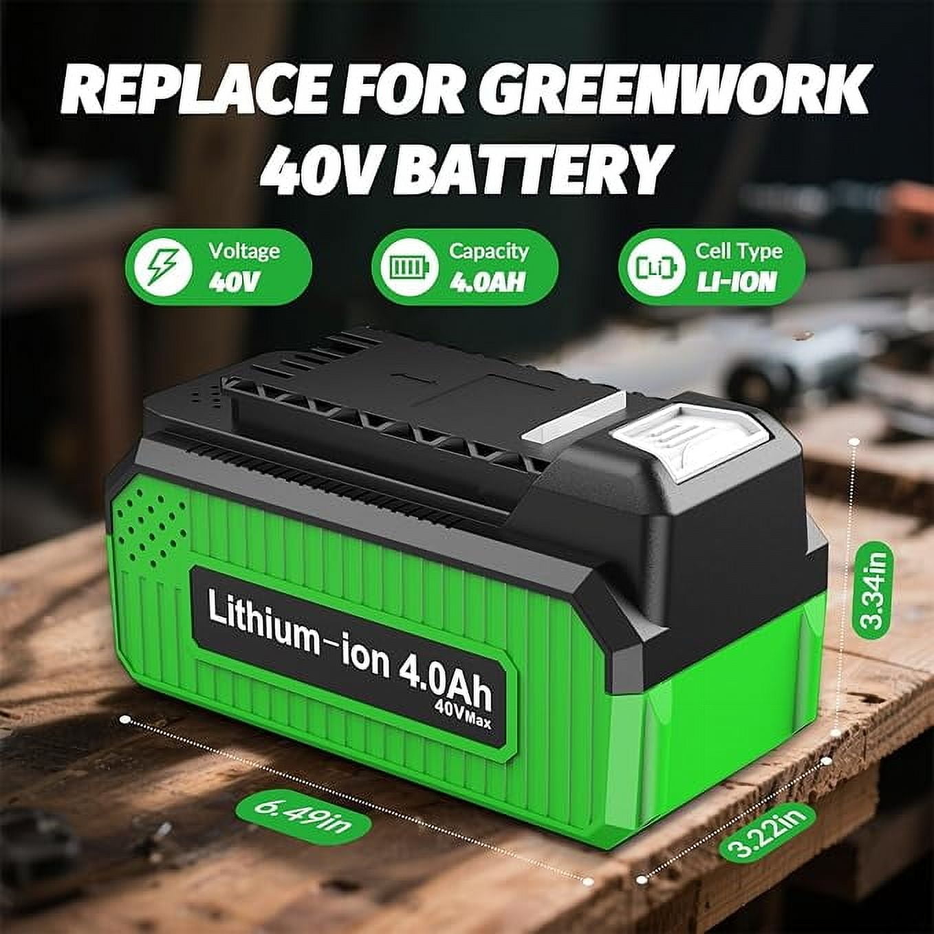 Vpment 4.0Ah Replacement 40V Battery 2Pack and Charger Replacement for Greenworks Battery - Image 3
