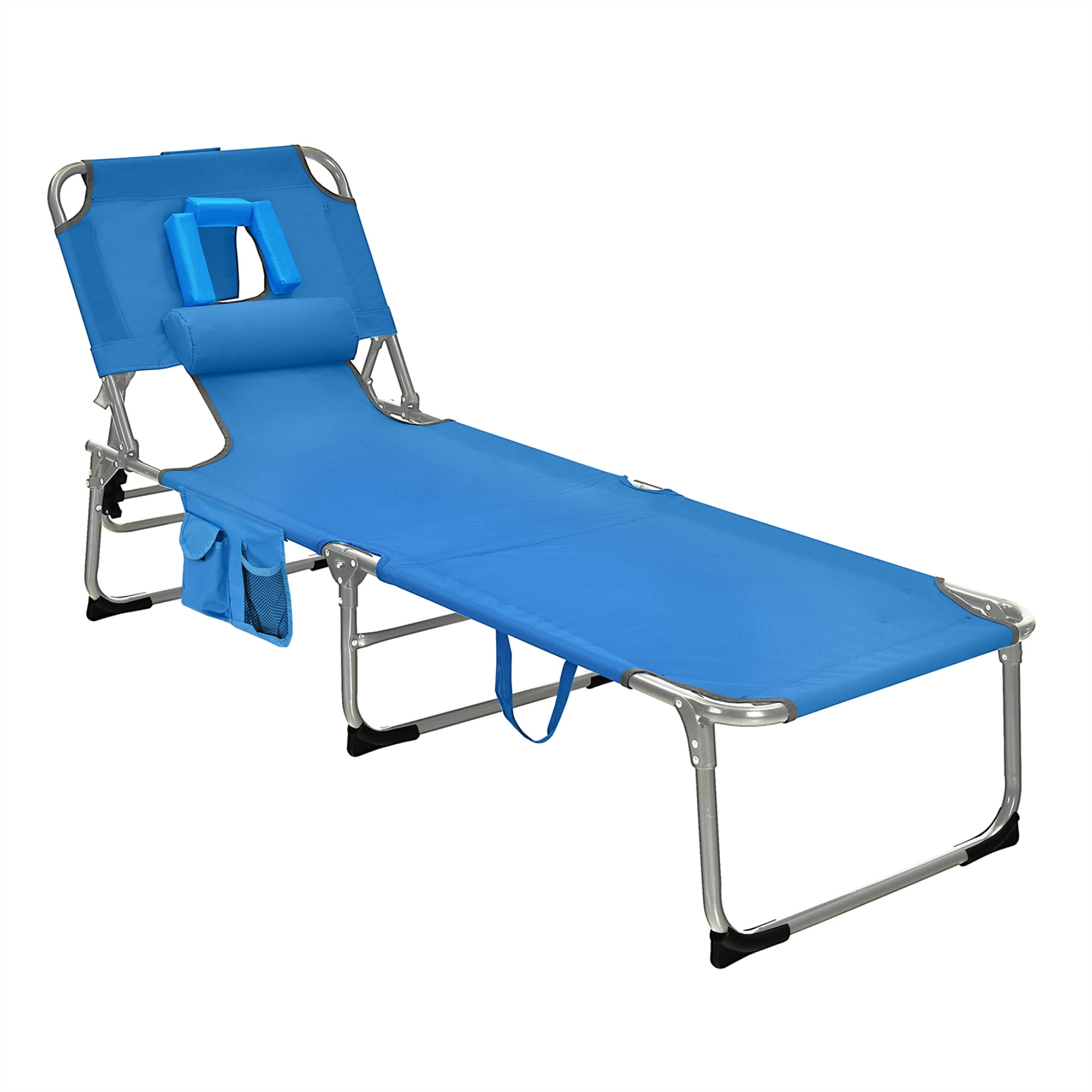 Goplus Outdoor Beach Lounge Chair Folding Chaise Lounge with Pillow Blue - Image 7
