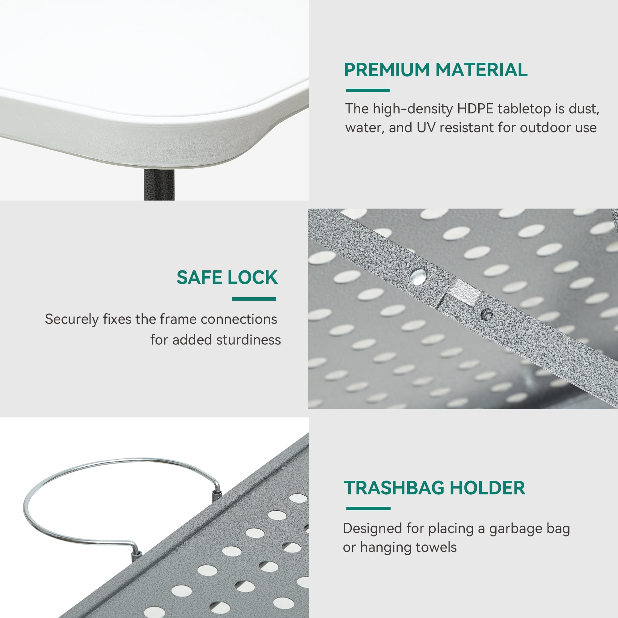 Dextrus Portable Folding Grill Table, 6Ft Metal Outdoor Table with Mesh Surface, 2-in-1 Design for Camping, BBQ, Picnic, White - Image 3