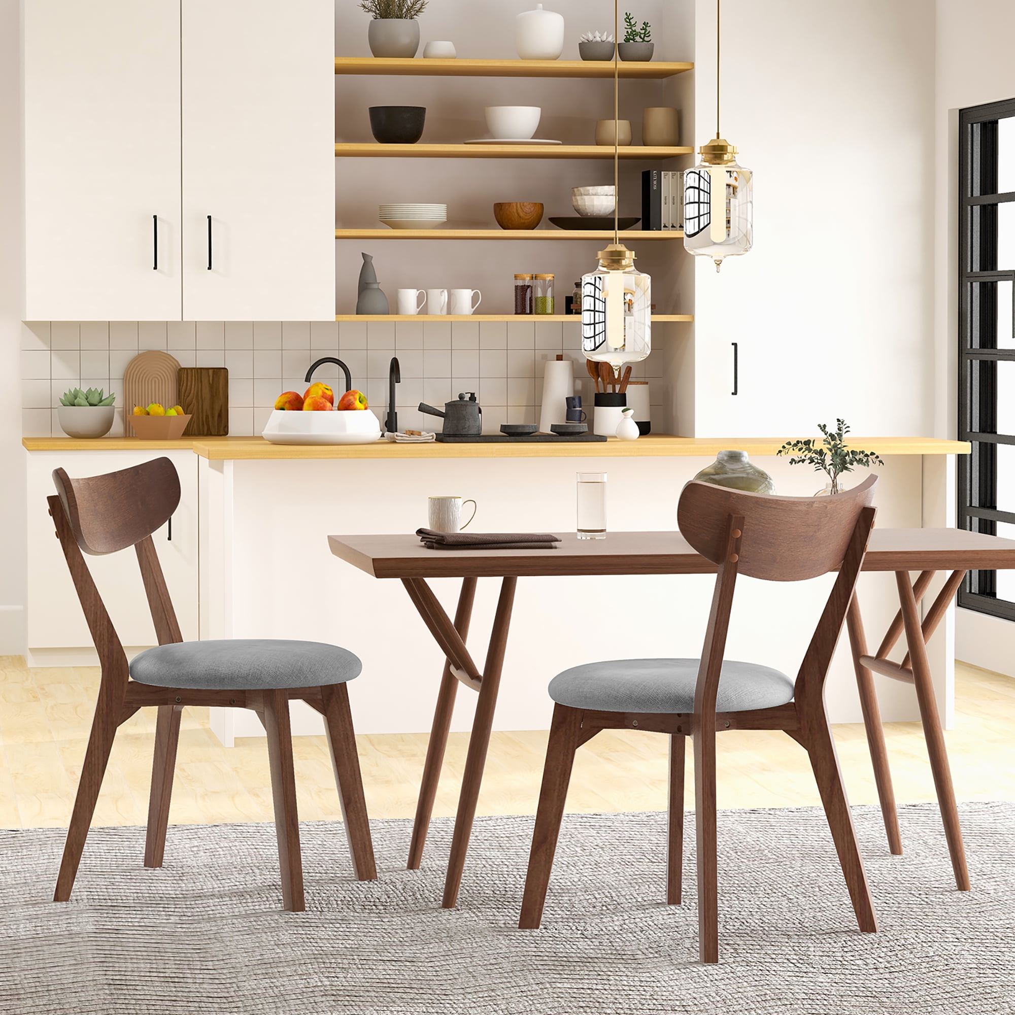 Costway Set of 2 Dining Chair Upholstered Curved Back Side Chair with Solid Wooden Legs - Image 6