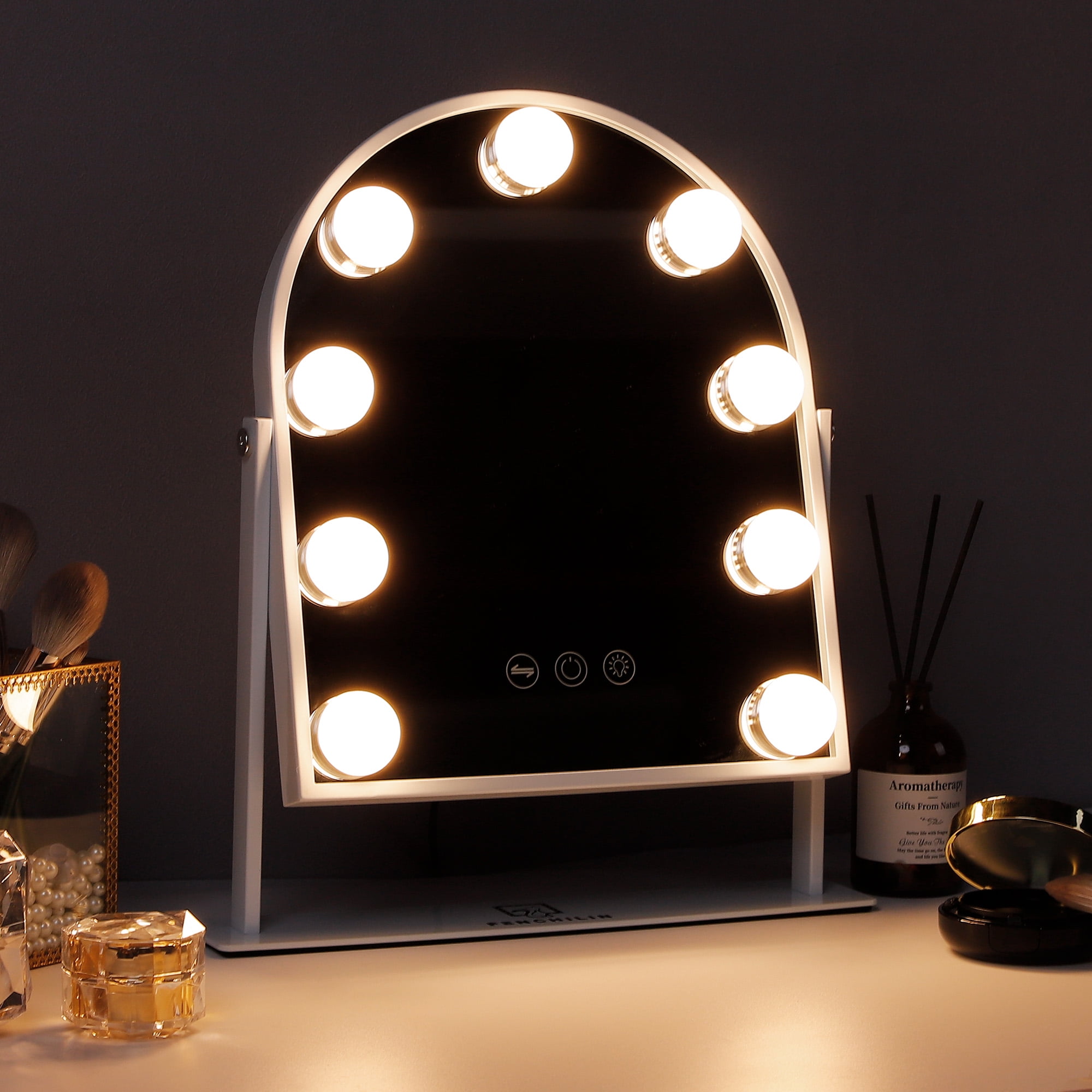 Fenchilin 12''x14'' Arch Vanity Makeup Mirror with Lights Metal Tabletop White - Image 6