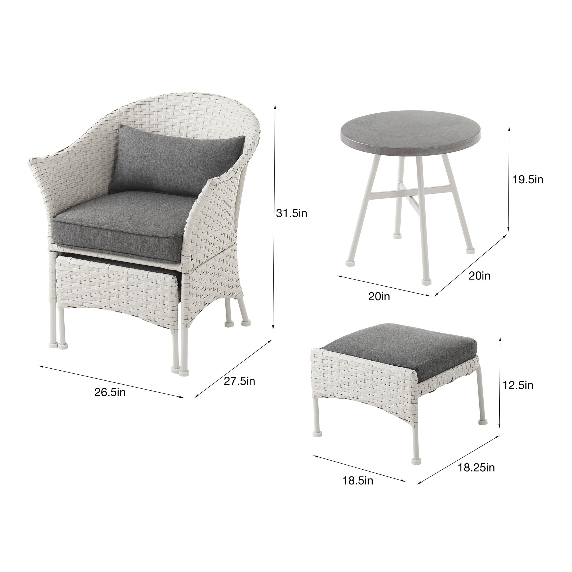 Mainstays Arlington Glen 5-Piece Outdoor Wicker Patio Furniture Set, White - Image 4