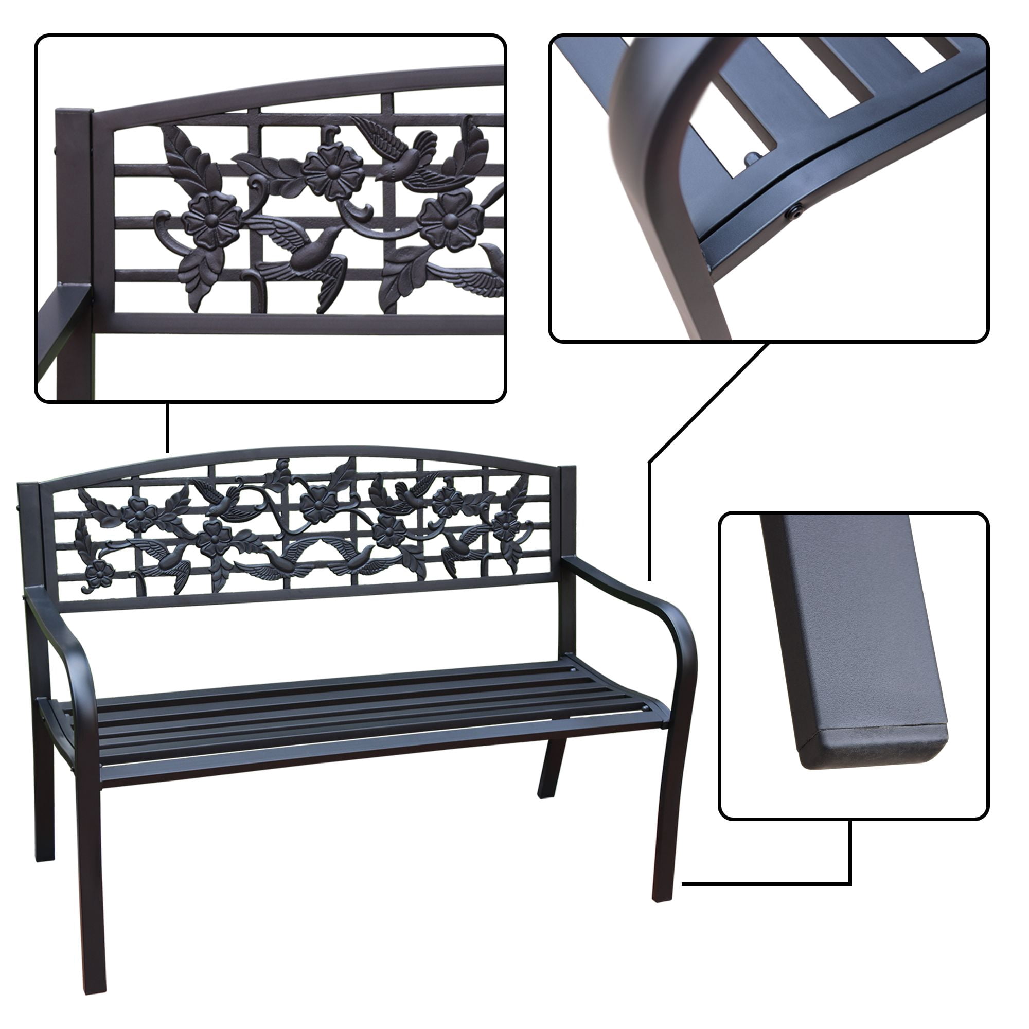 Abble Outdoor Raised Steel Bench - Black - Image 4