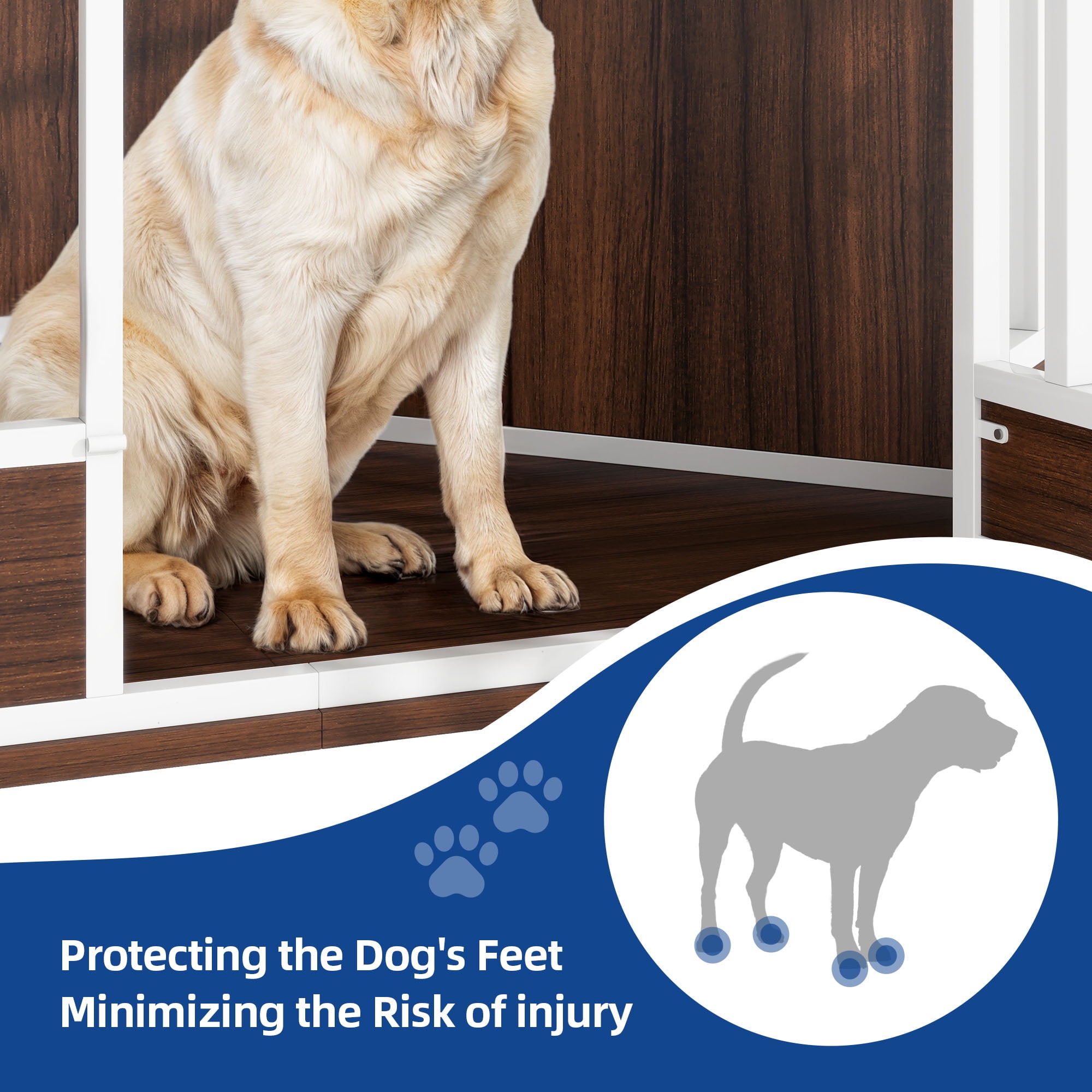 Uforic 52 Inch Heavy Duty Corner Dog Crate Furniture, Large Wooden Dog Kennel End Table for Large Dogs - White & Walnut - Image 5