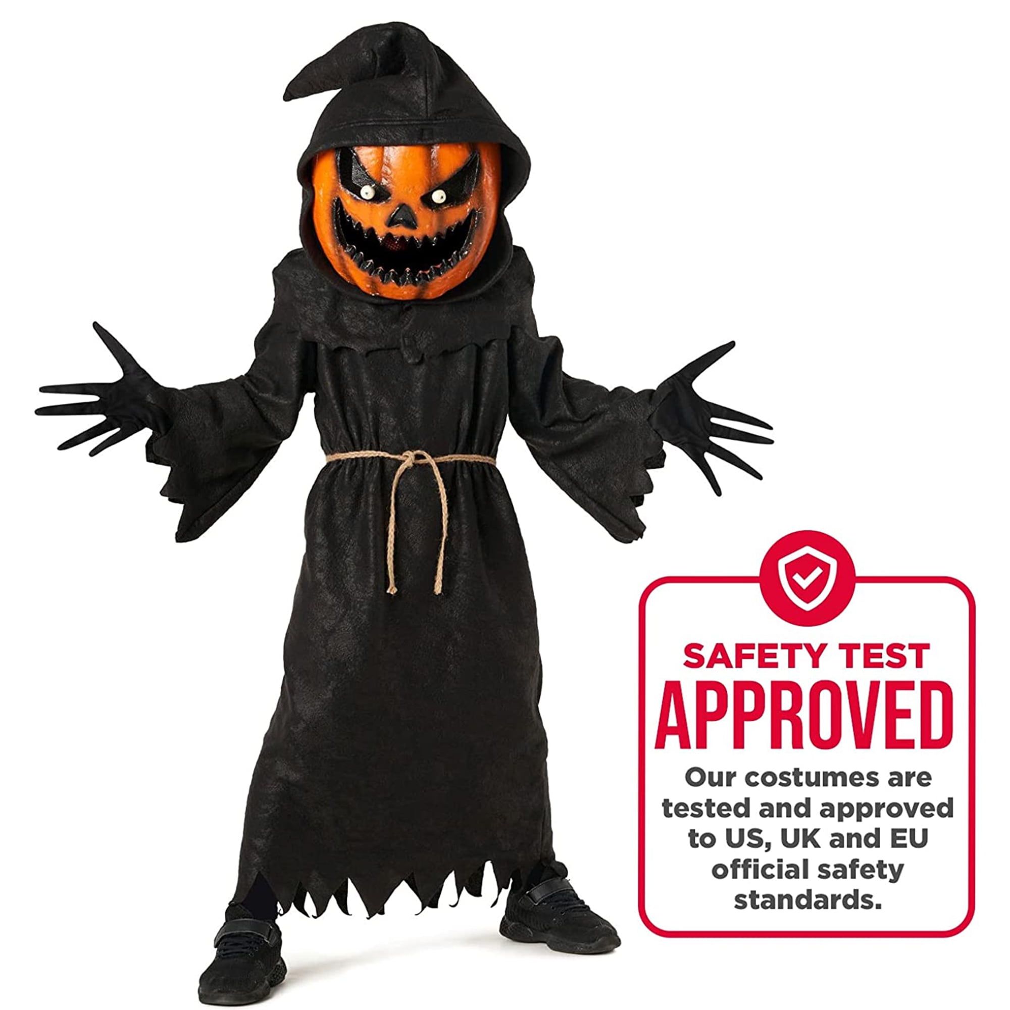 Morph Kids Evil Pumpkin Monster Costume Boy Girl Jack Lantern Halloween Fancy Dress Black/Orange L - Image 9