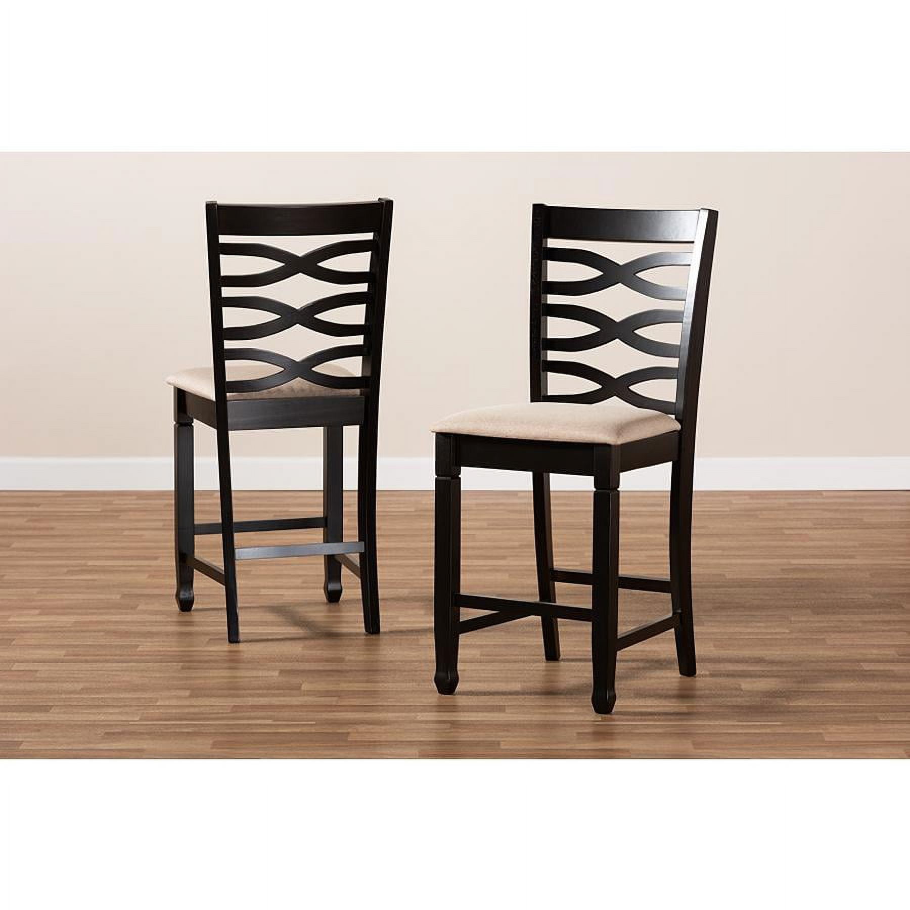 Baxton Studio Lanier Modern and Contemporary Sand Fabric Upholstered Espresso Brown Finished Wood Counter Height Pub Chair Set (Set of 2) - Image 10