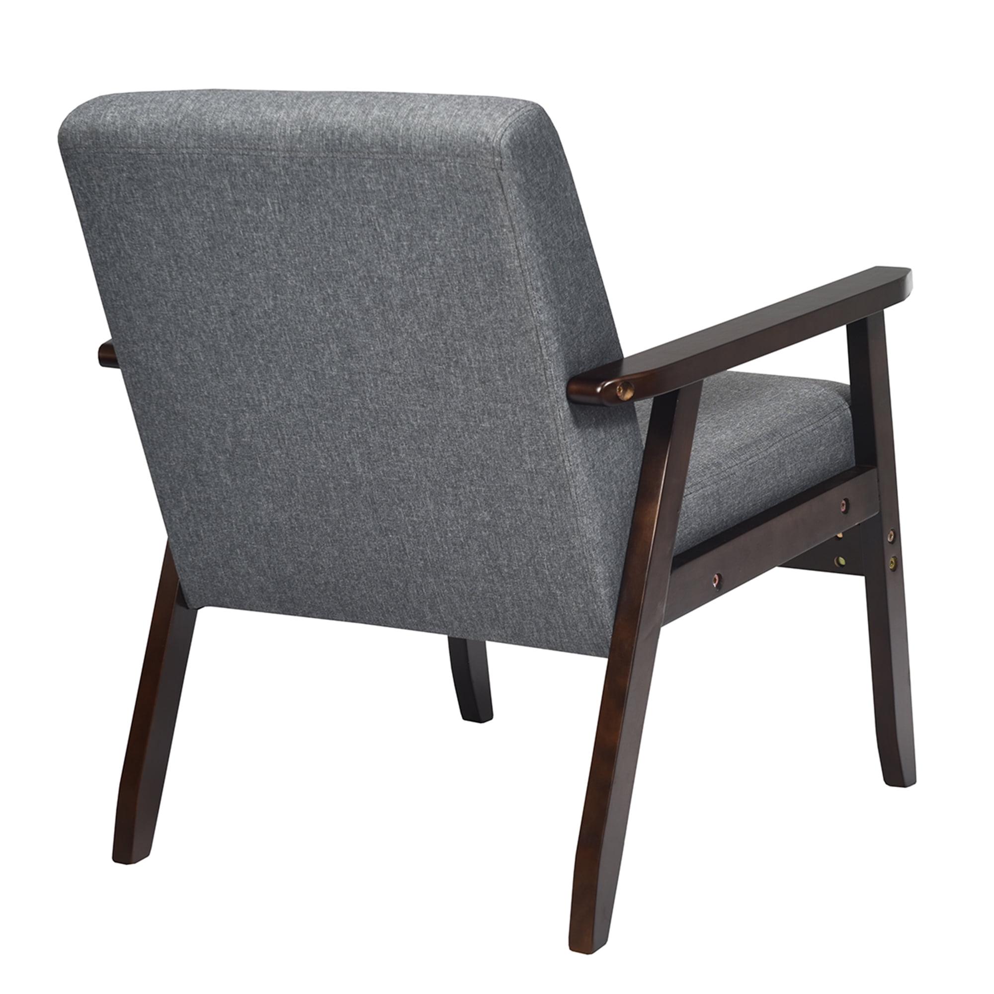 Gymax Wooden Upholstered Accent Chair Fabric Armchair Home Office Dark Gray - Image 8