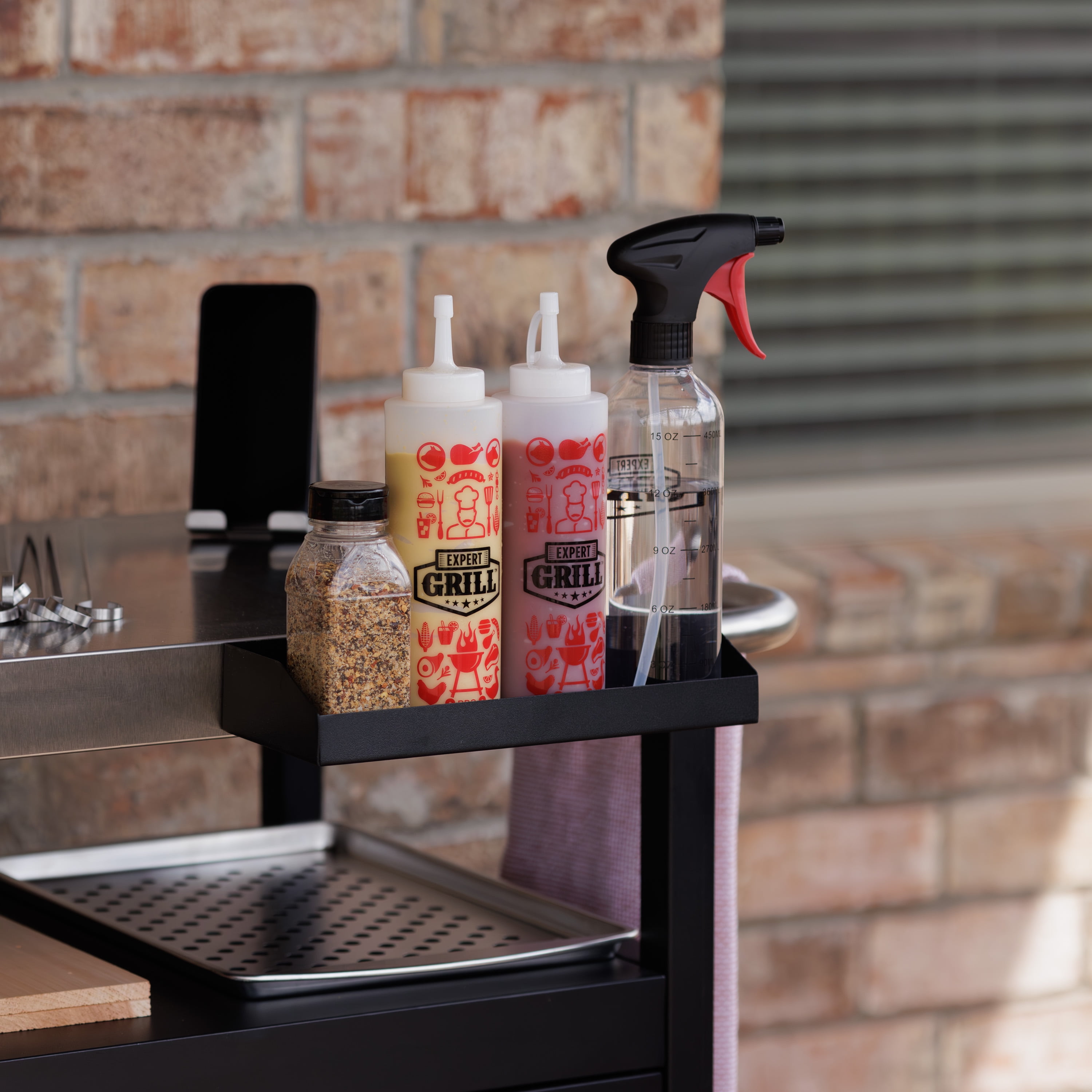 Expert Grill Outdoor BBQ Prep Cart with Wheels, Stainless Steel Top & Storage Shelves - Image 3