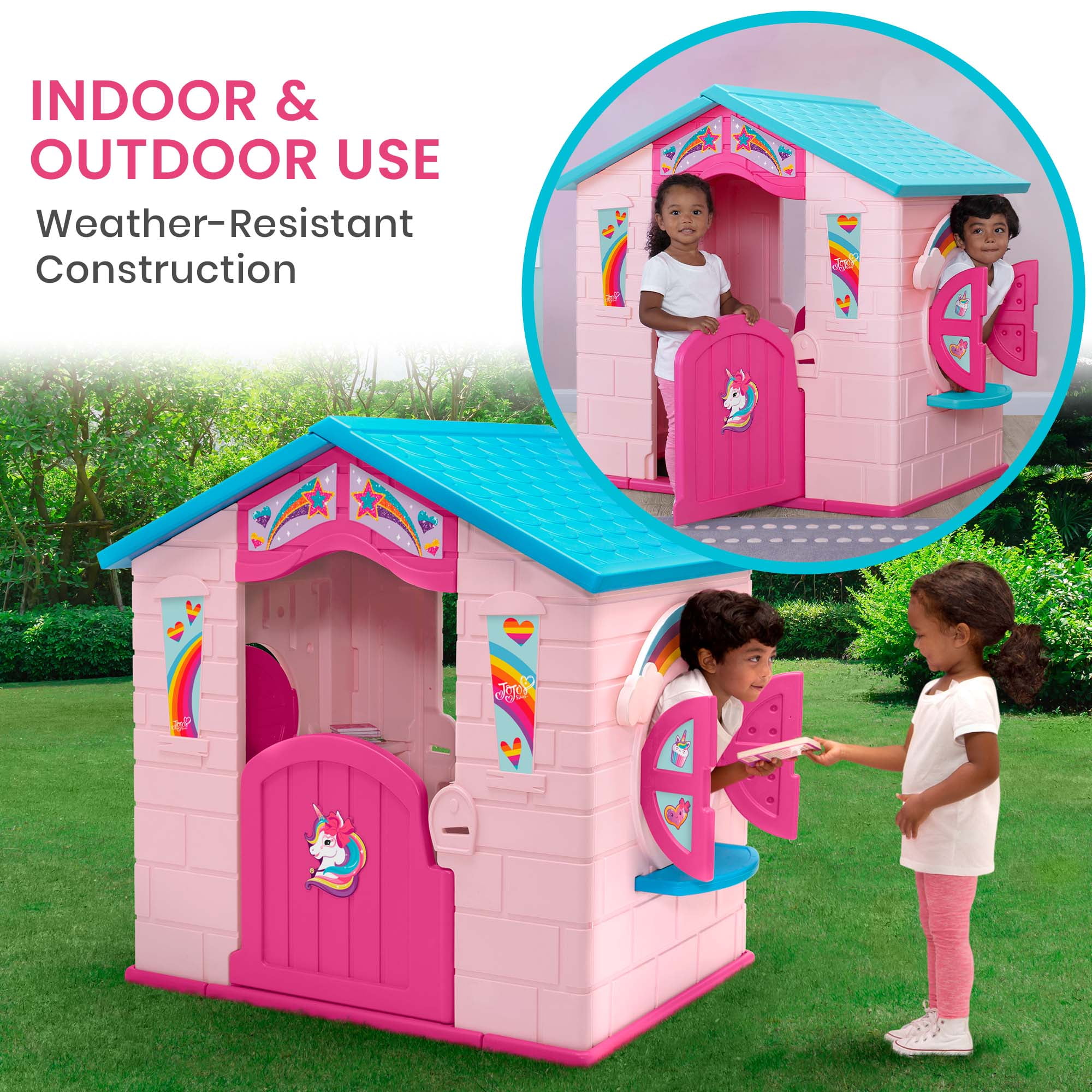 Delta Children Rainbow & Unicorn Plastic Indoor/Outdoor Playhouse with Easy Assembly, Pink - Image 11