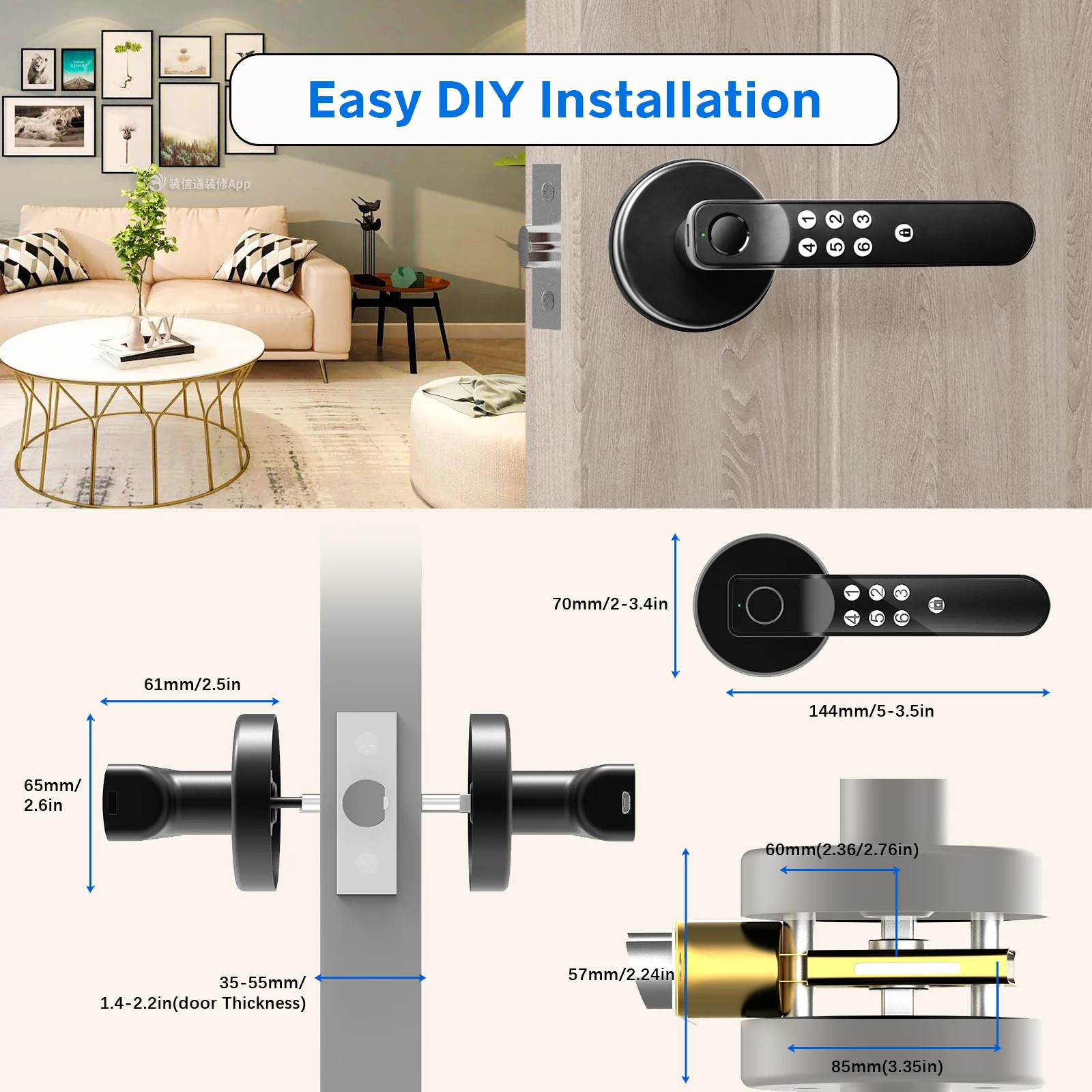 Gavdhe Smart Lock, Fingerprint Door Lock, Biometric Keyless Entry Door Knobs with Keypads 1 Set - Image 6