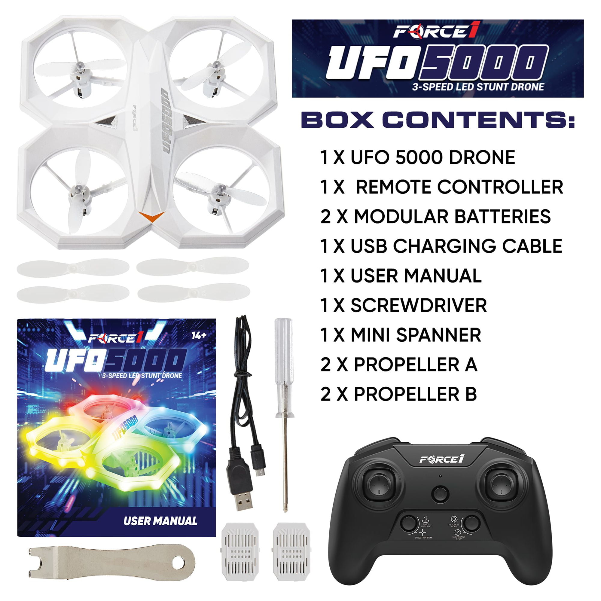 UFO 5000 Mini RC Stunt Aerial Drone with Multicolor LED Lights for Kids Ages 14+ - Image 9