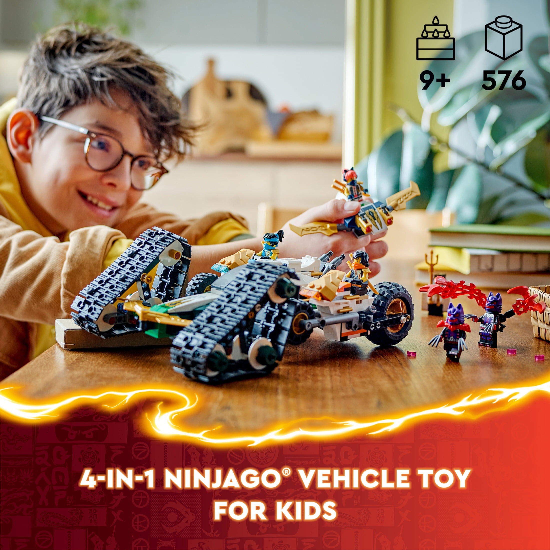 LEGO NINJAGO Ninja Team Combo Vehicle, 4 in 1 Ninja Playset for Kids with Glider, Off-Road Racer and 2 Motorcycle Toys, Birthday Gift for Boys and Girls, Ninja Toy with 6 Minifigures, 71820 - Image 3