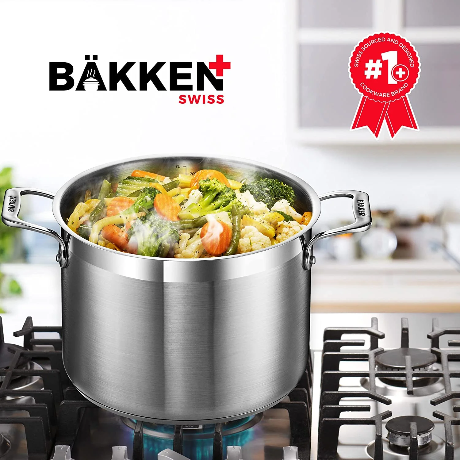 Stockpot – 12 Quart – Brushed Stainless Steel – Heavy Duty Induction Pot with Lid and Riveted Handles – For Soup, Seafood, Stock, Canning and for Catering for Large Groups and Events by BAKKEN - Image 7
